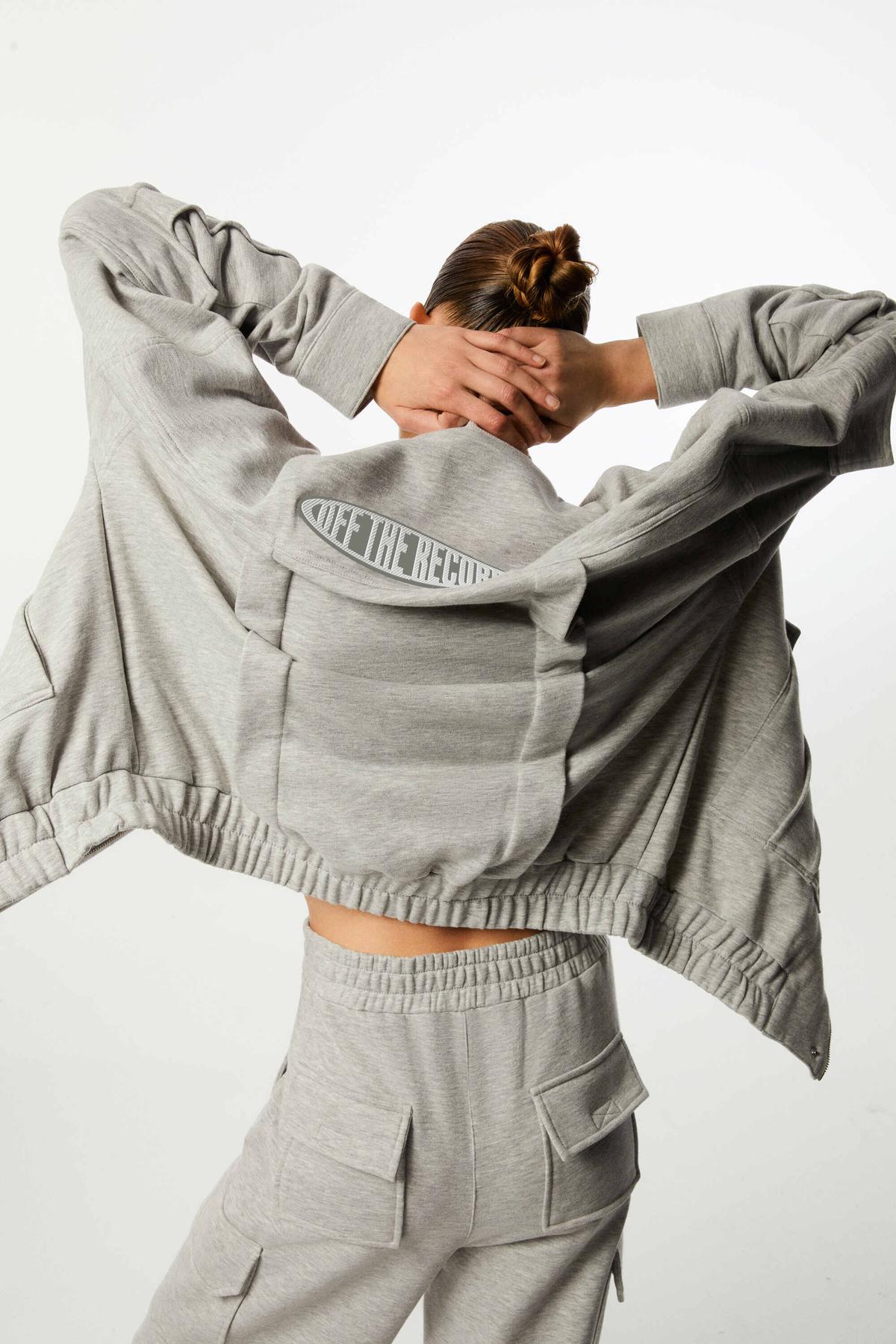 Loose-Fit Bomber Jacket with Pockets - Grey Melange