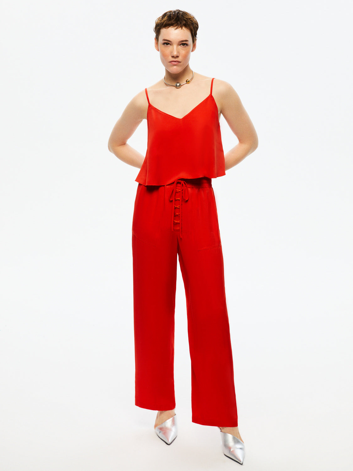 Thin Strap Crop Top - Red