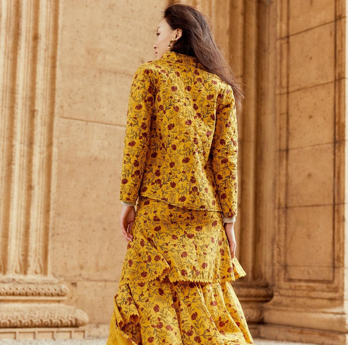 Nancy Reversible Quilted Jacket - Golden Marguerite/Chili Floral Print & Faded Black/Golden Floral Prints
