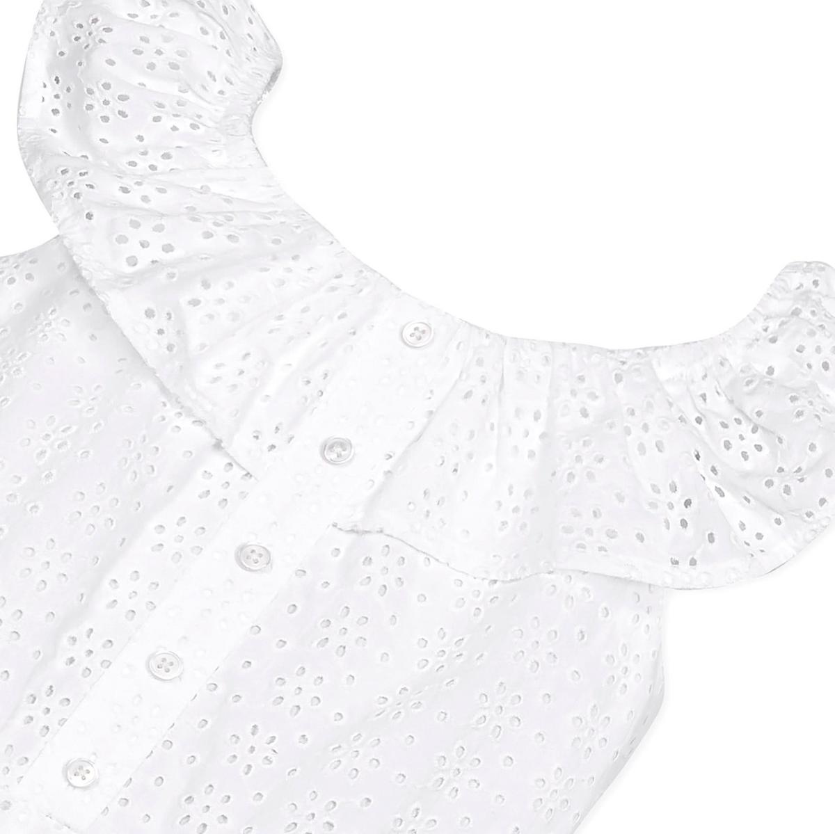 Organic Eyelet Ruffle Romper - White Eyelet