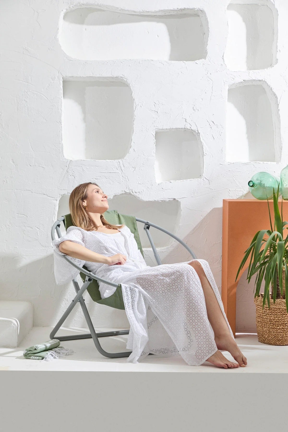 Lare Aurora Green Canvas Folding Chair Gray Metal Frame