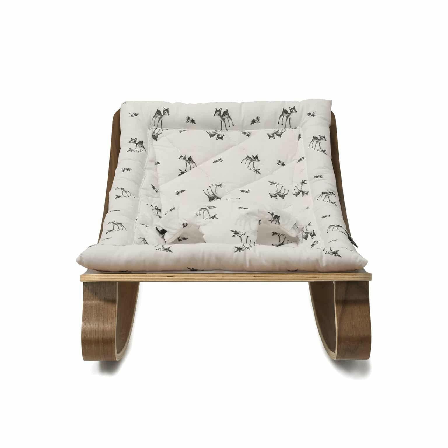 LEVO Walnut Wood Baby Rocker Nursery Furniture Charlie Crane Rose in April Fawn