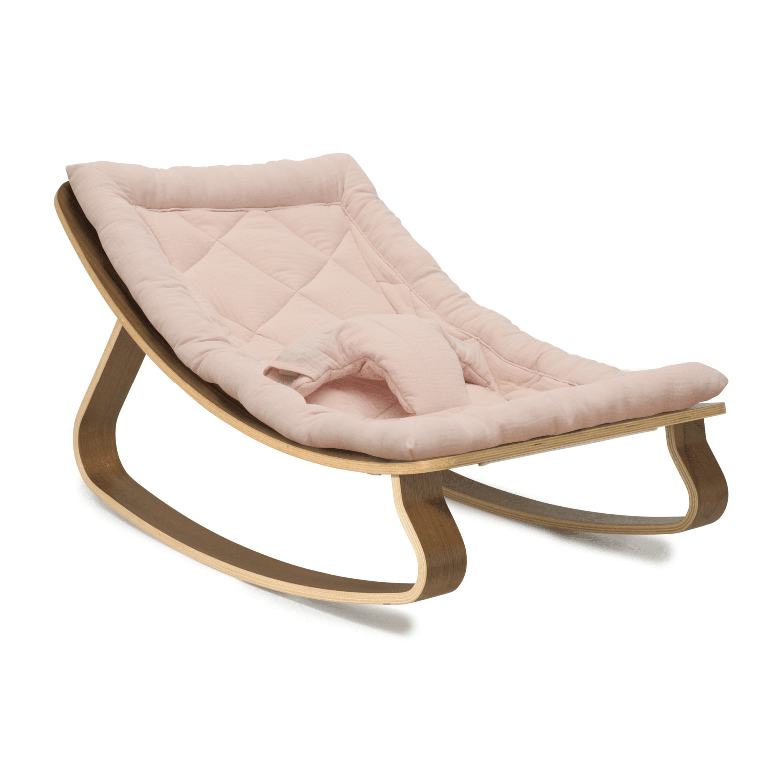 LEVO Walnut Wood Baby Rocker Nursery Furniture Charlie Crane Organic Nude Pink