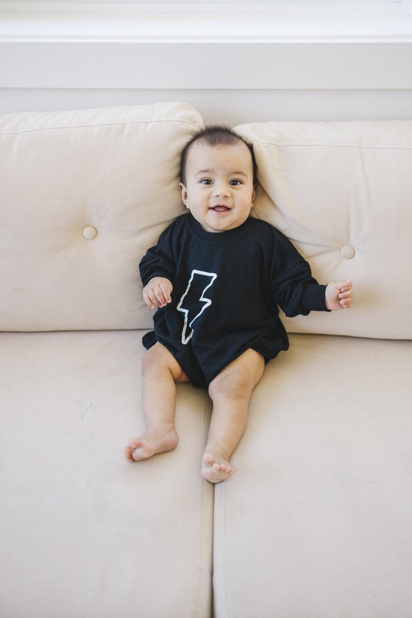 Lightning Bolt Bamboo Sweatshirt Romper *2T Left