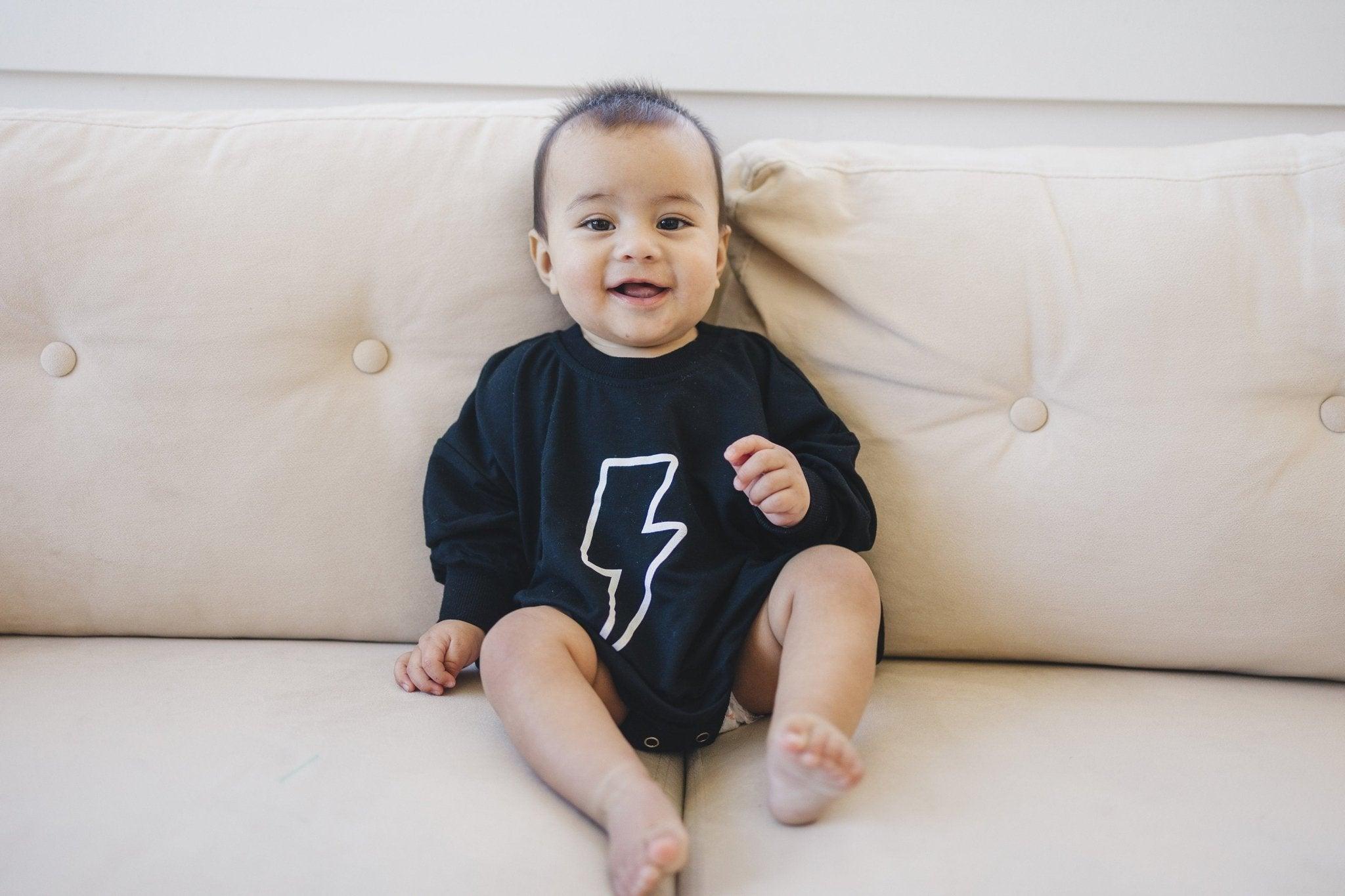 Lightning Bolt Bamboo Sweatshirt Romper *2T Left