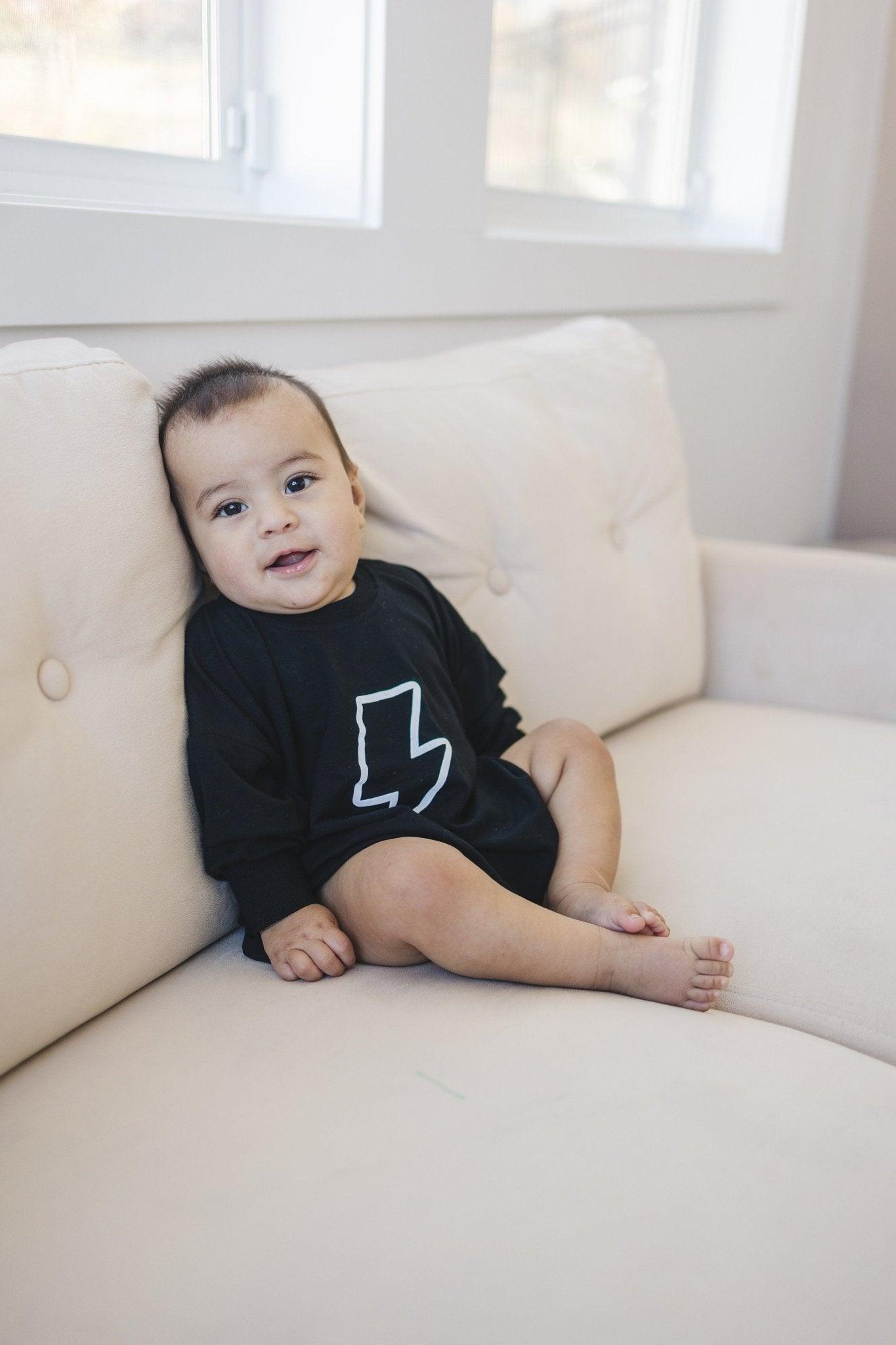 Lightning Bolt Bamboo Sweatshirt Romper *2T Left