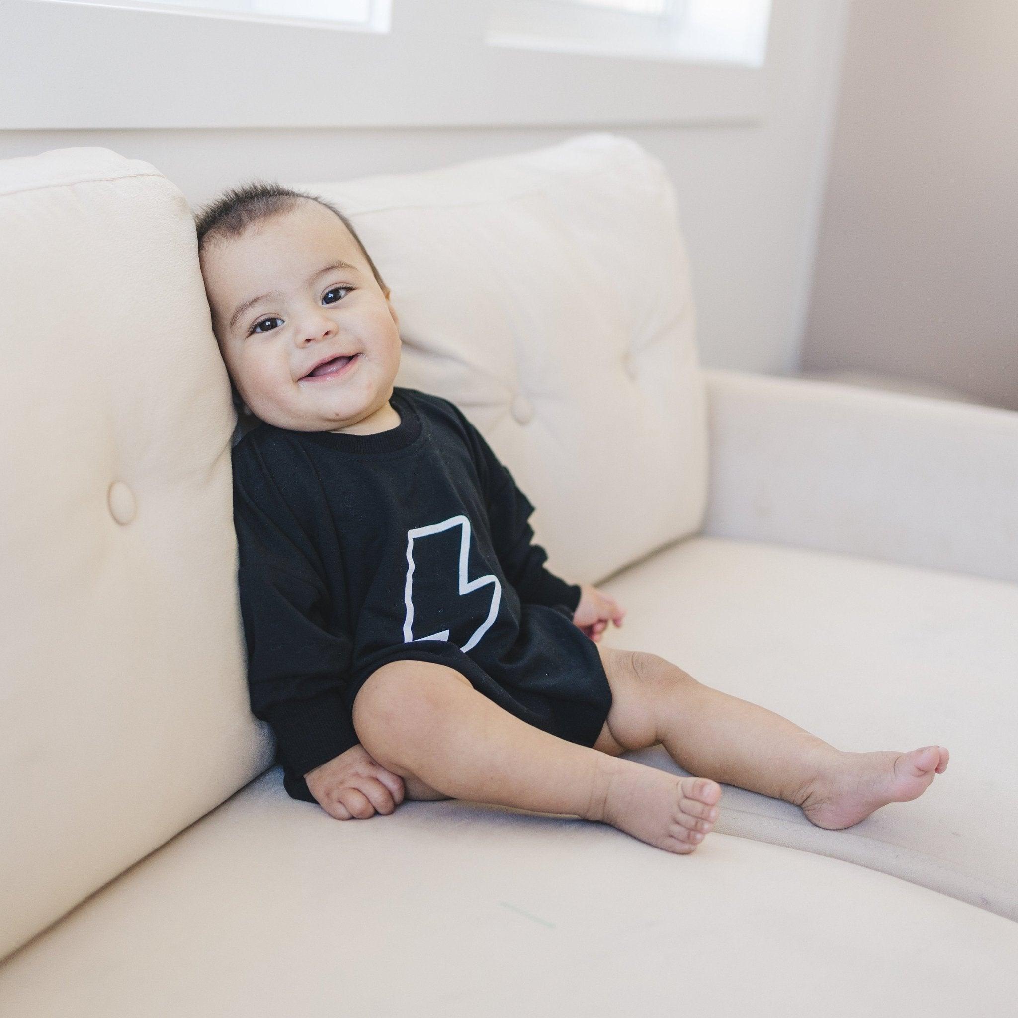 Lightning Bolt Bamboo Sweatshirt Romper *2T Left