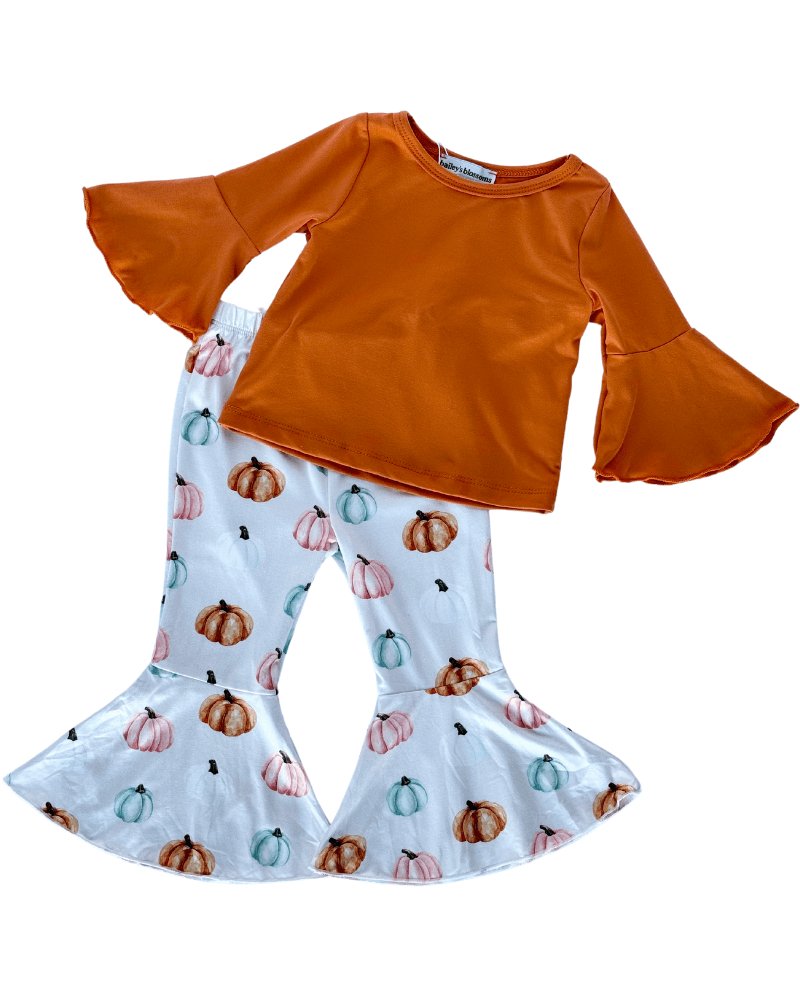 Lina Pleated Bell Bottoms - Colorful Pumpkins