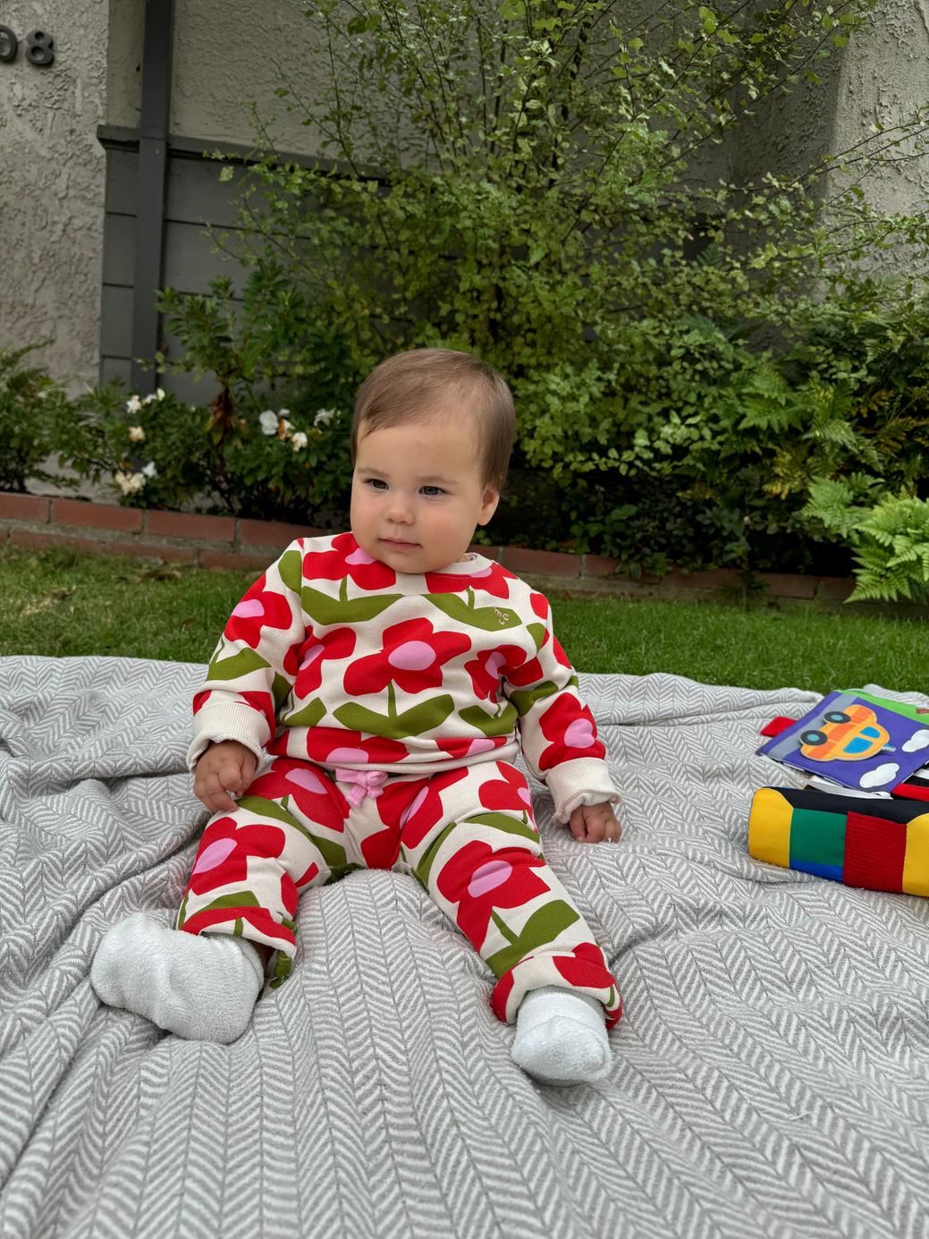 Recycled Cotton Flower Baby Sweatshirt - Petal Pink Flower