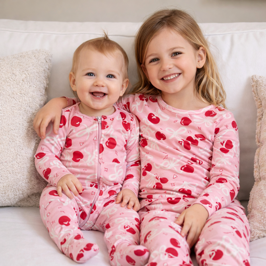 Pink Cherry Zip Up Bamboo Pajamas