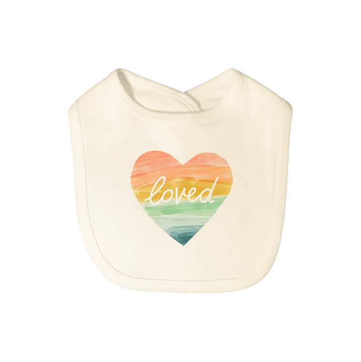 graphic bib | loved rainbow heart
