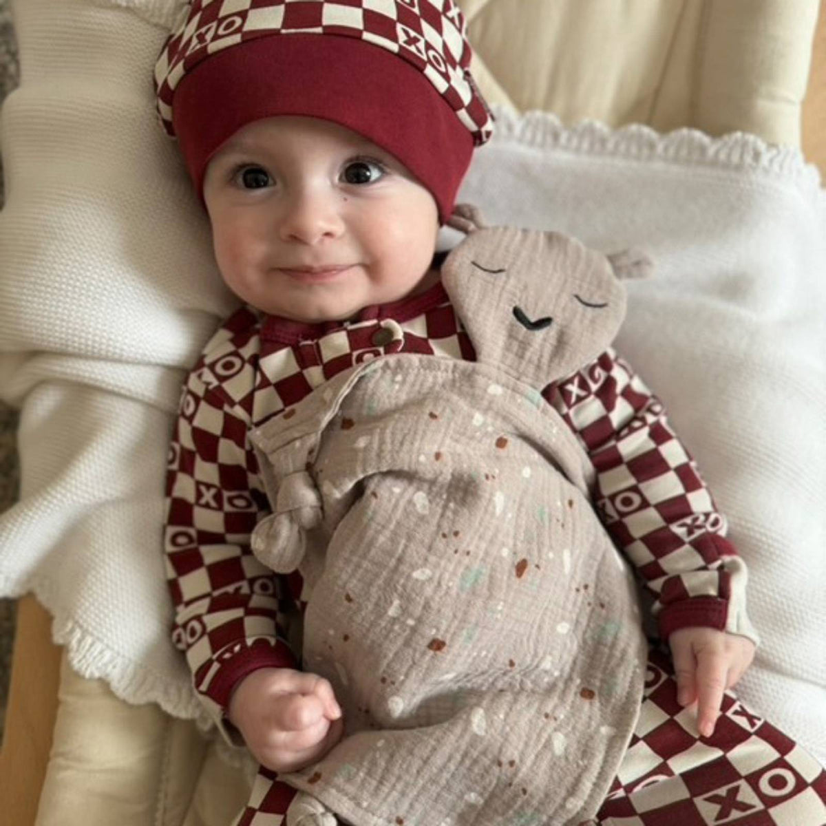 100% Muslin Lovey - Rosewood Checker