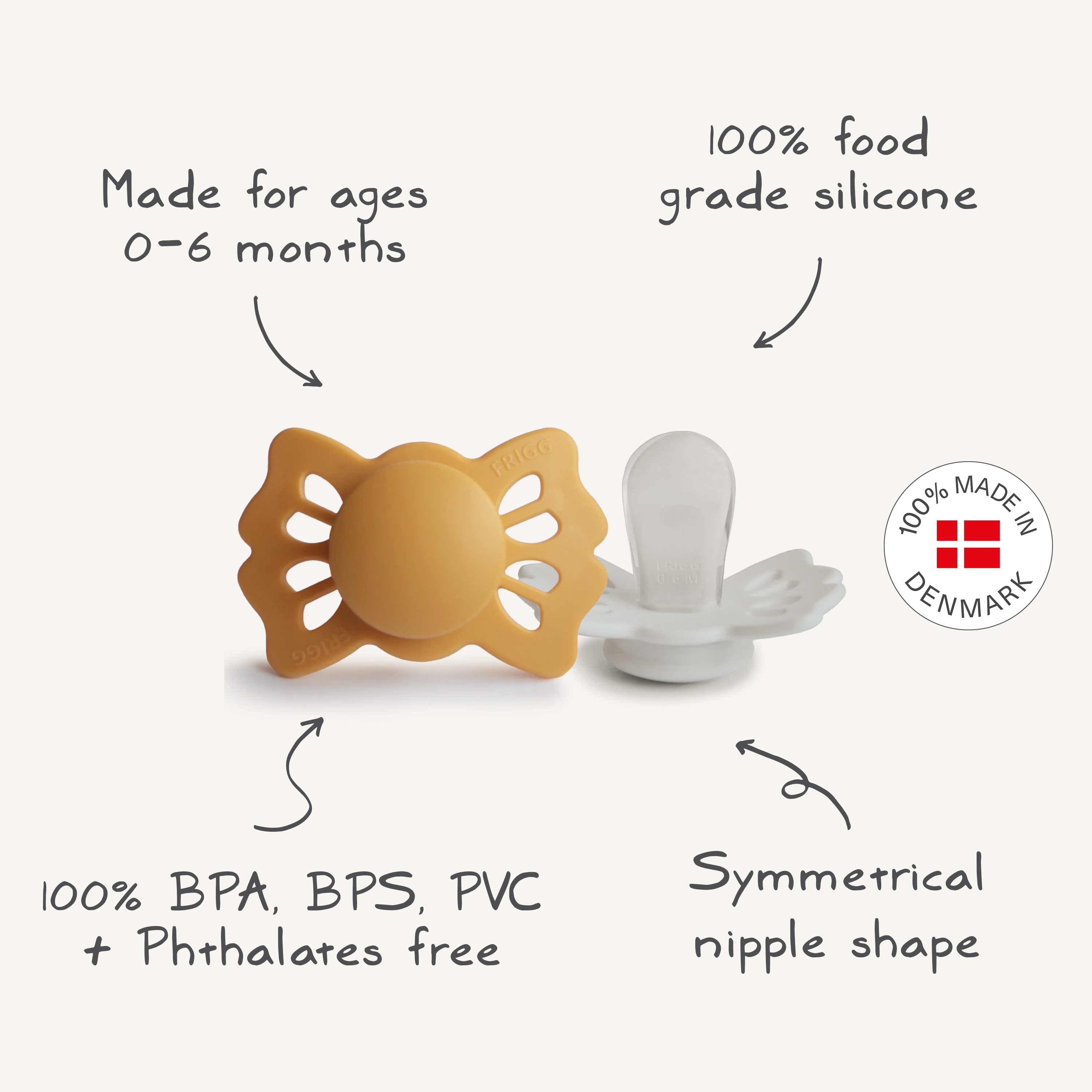 FRIGG Lucky Symmetrical Silicone Pacifier 2-Pack (0-6 Months) FRIGG PACIFIERS Mushie