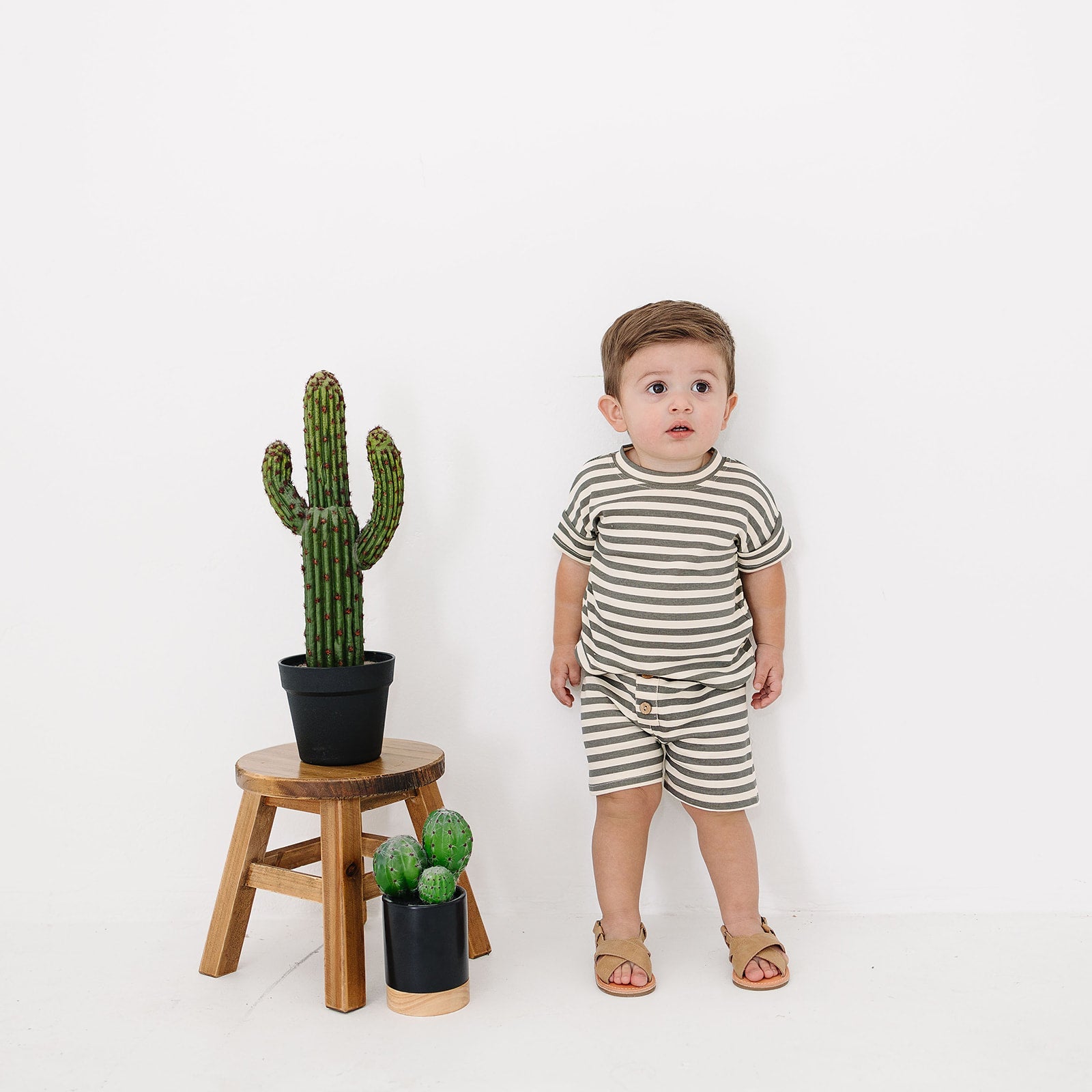 Stripe Button Short Set Mebie Baby