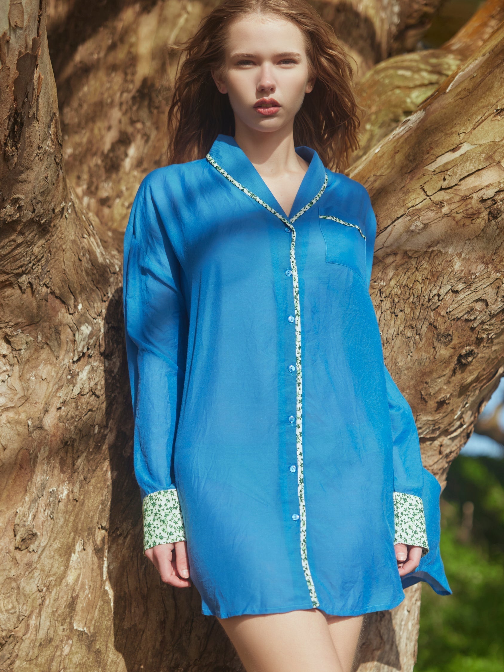 Ana Sleep Shirt Dress - Deep Pool/Ivory/Grassy Knoll Ditsy Floral