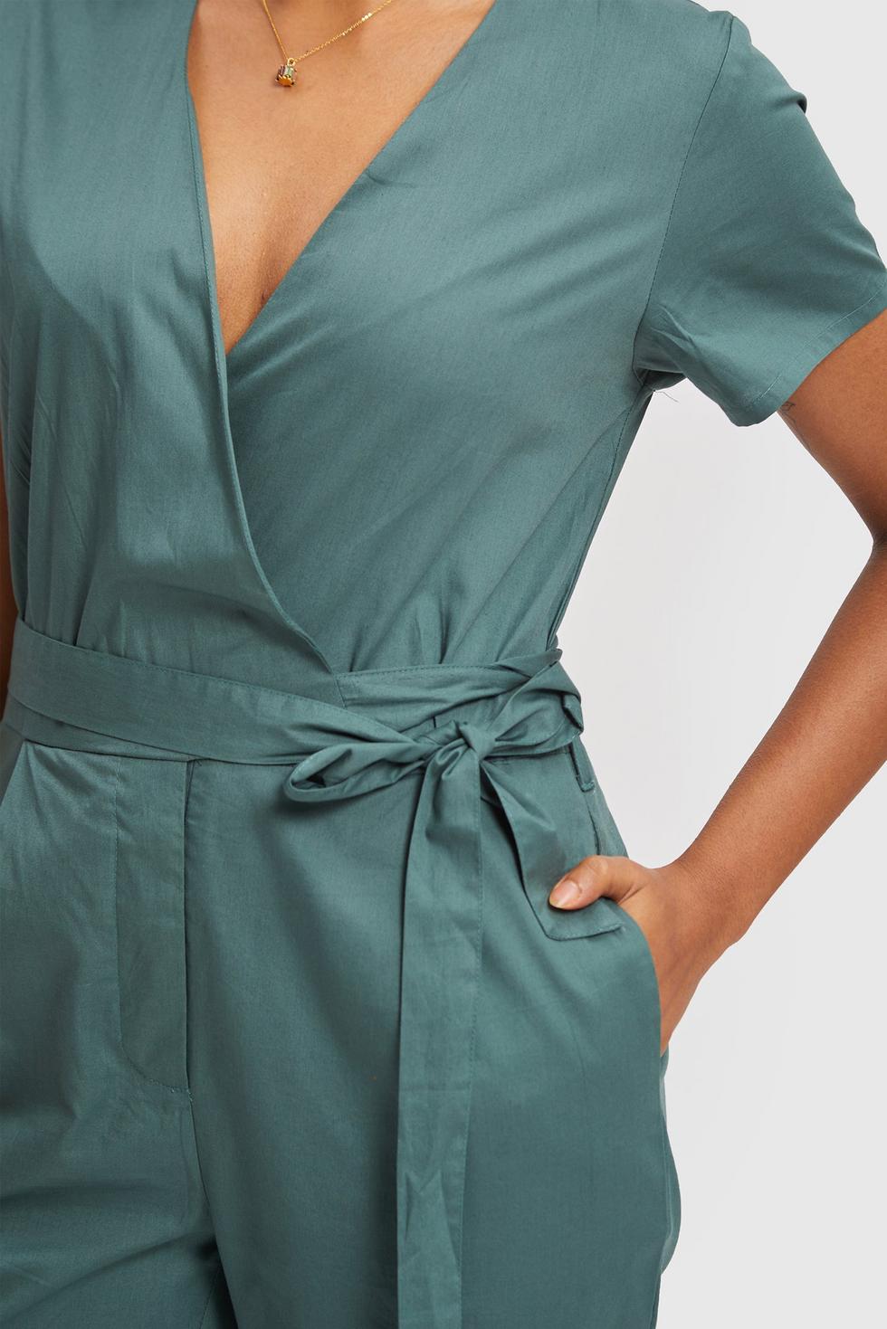 Cropped Wrap Jumpsuit - Poplin Green