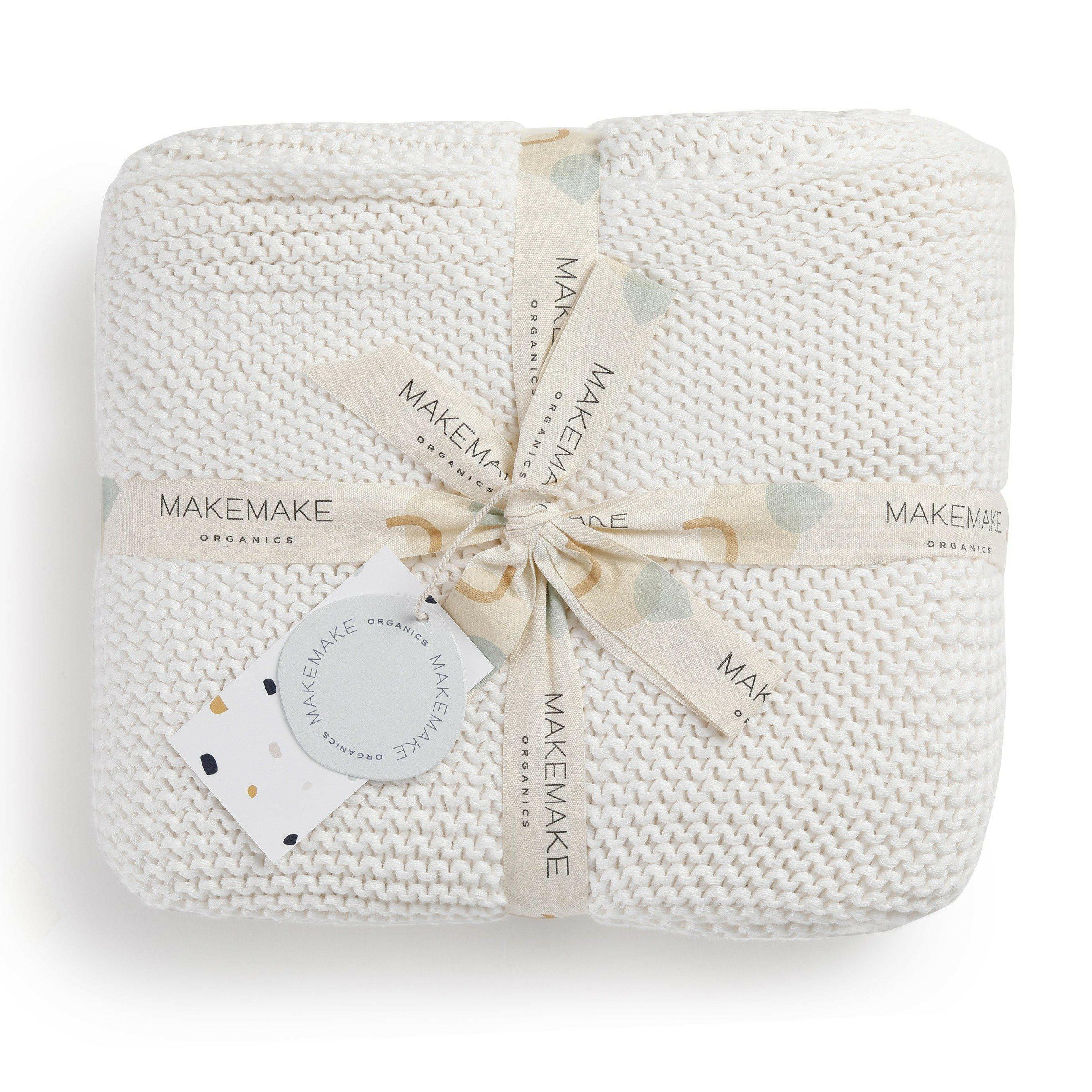 Chunky Knit Throw Blanket - Ella Ivory Throw Blanket Makemake Organics