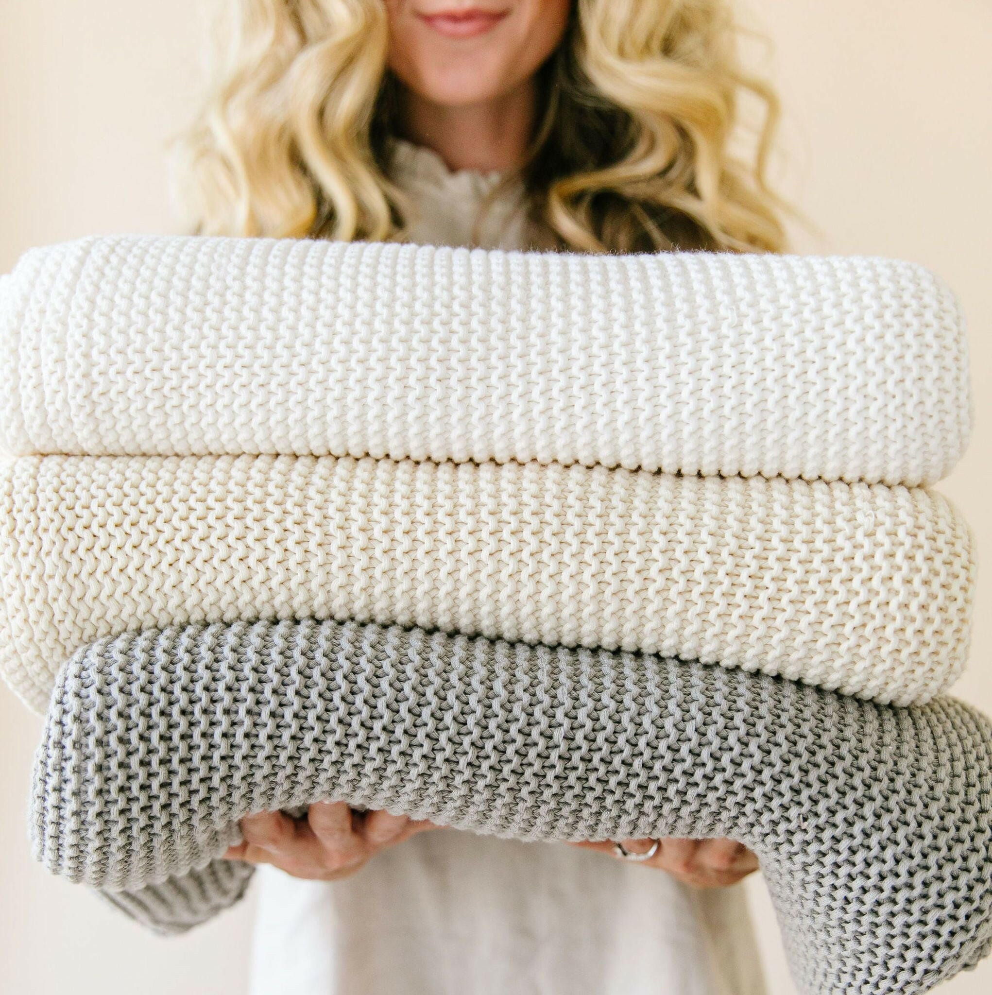 Chunky Knit Throw Blanket - Vanilla Natural Throw Blanket Makemake Organics