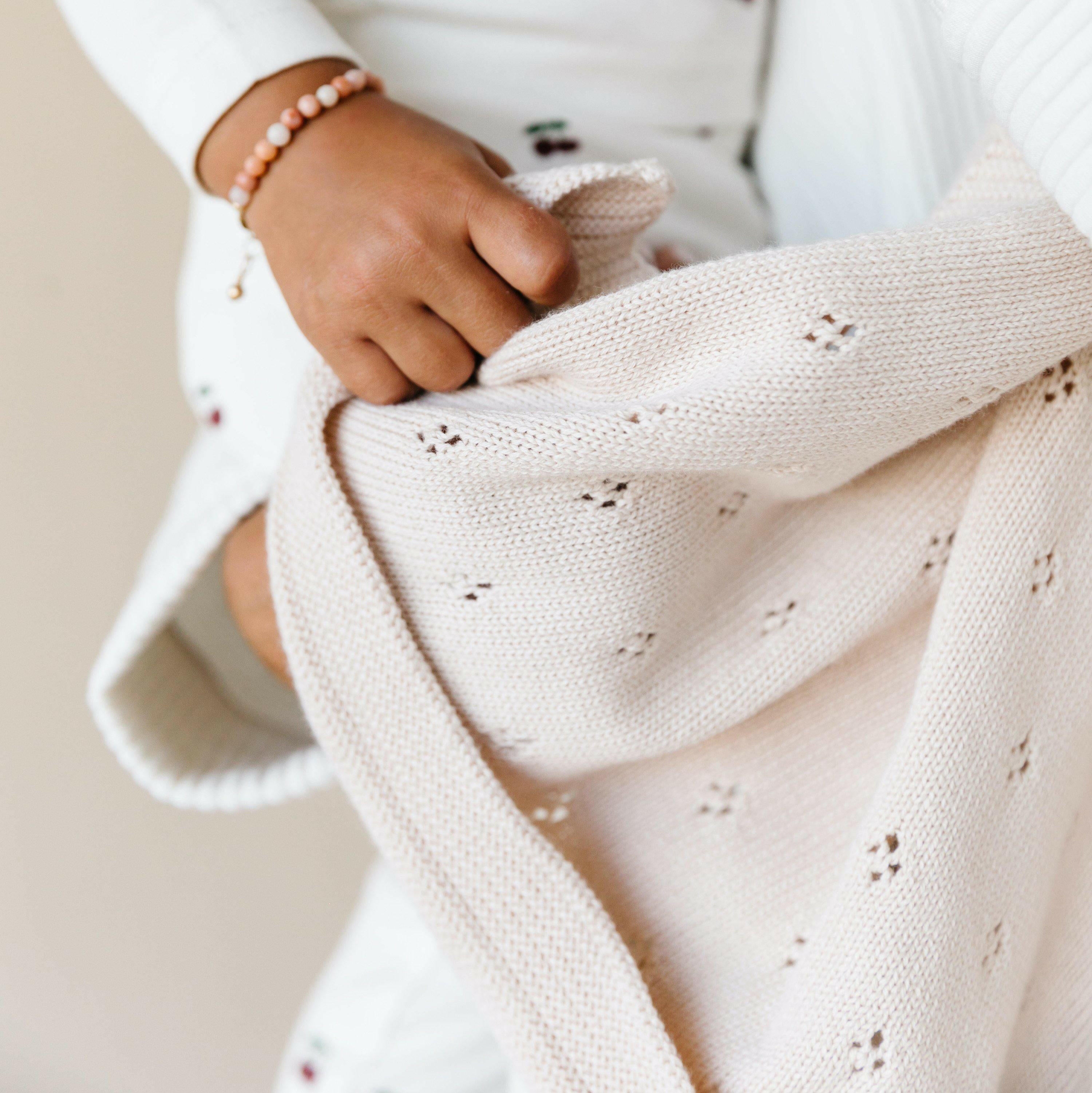 Organic Cotton Pointelle Baby Blanket - Nora Shell Pointelle Baby Blanket Makemake Organics