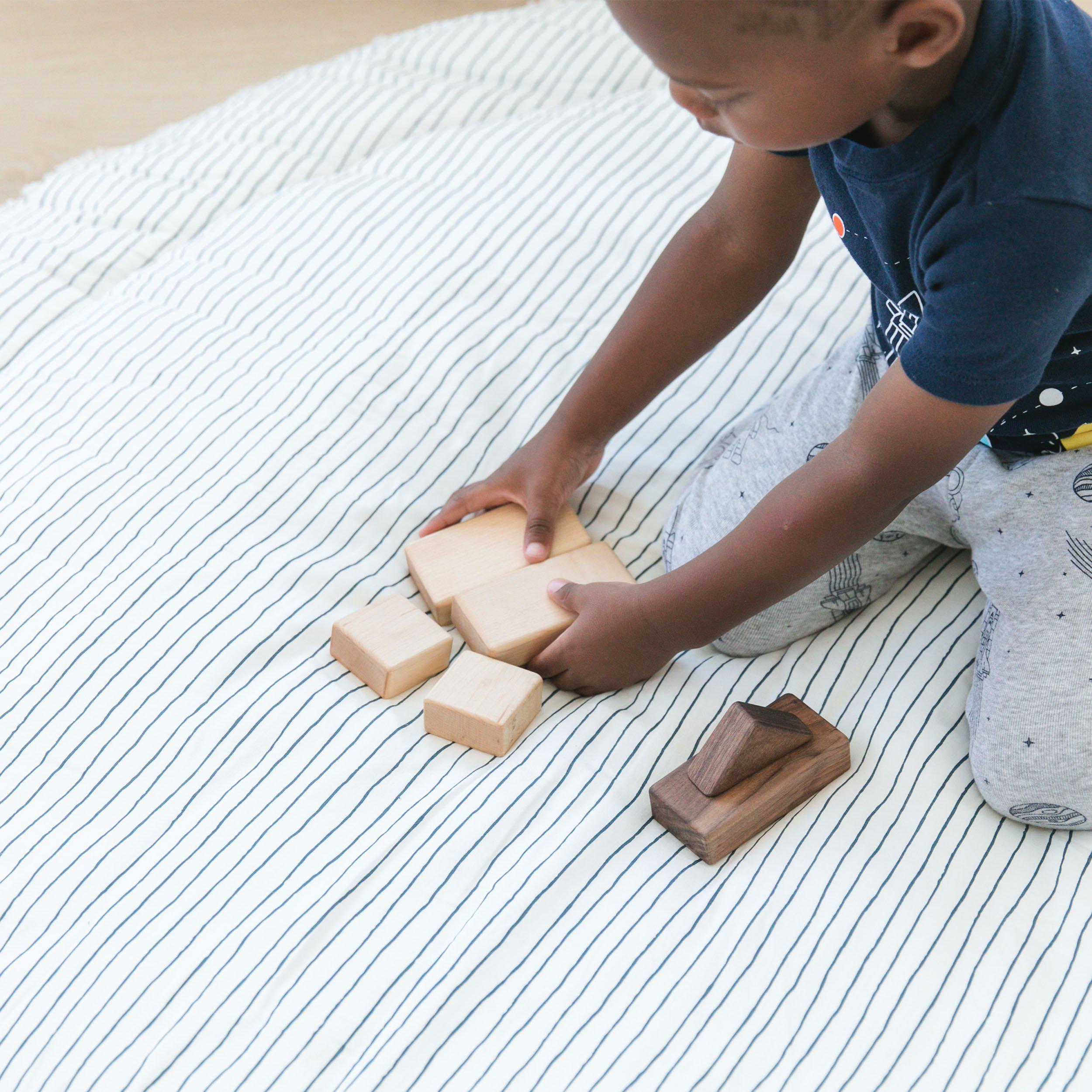 Organic Cotton Quilted Play Mat - Navy Stripes