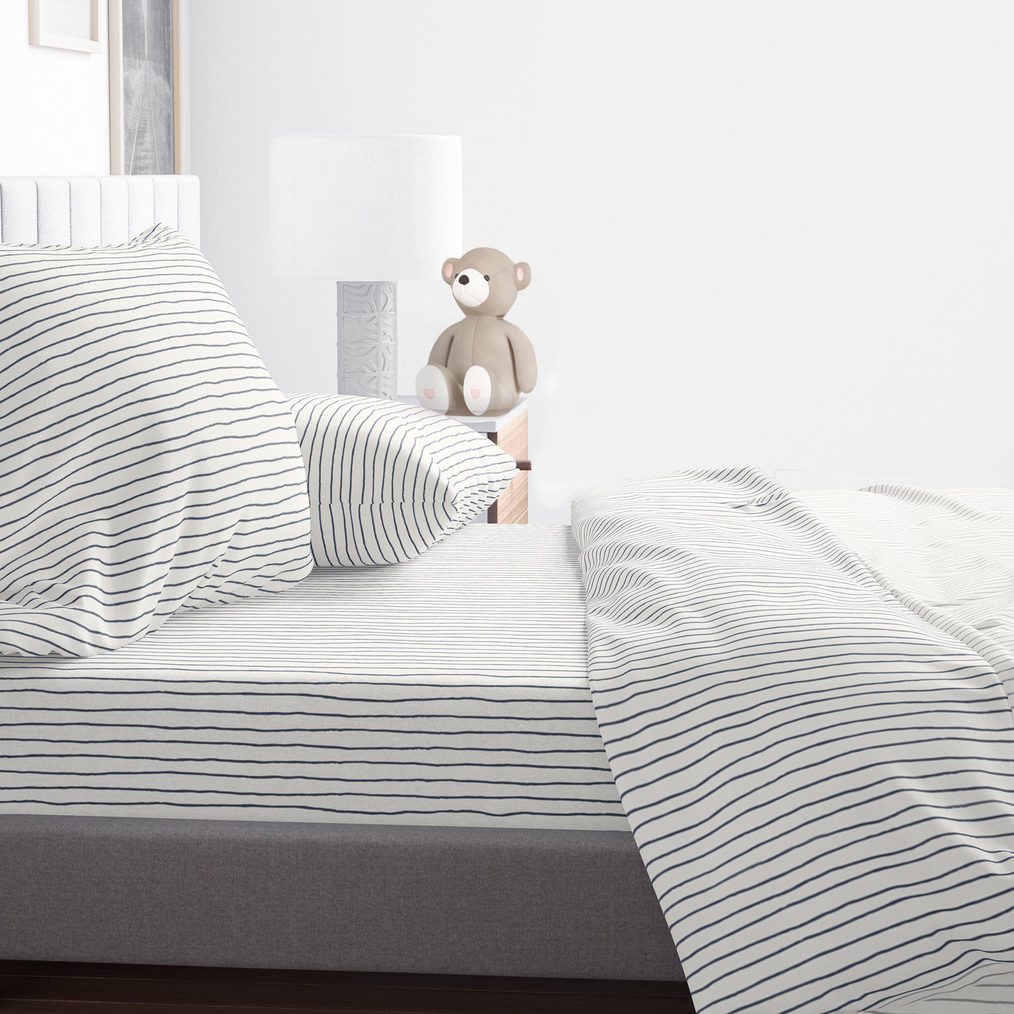 Organic Cotton Sheet Set - Navy Blue Stripes