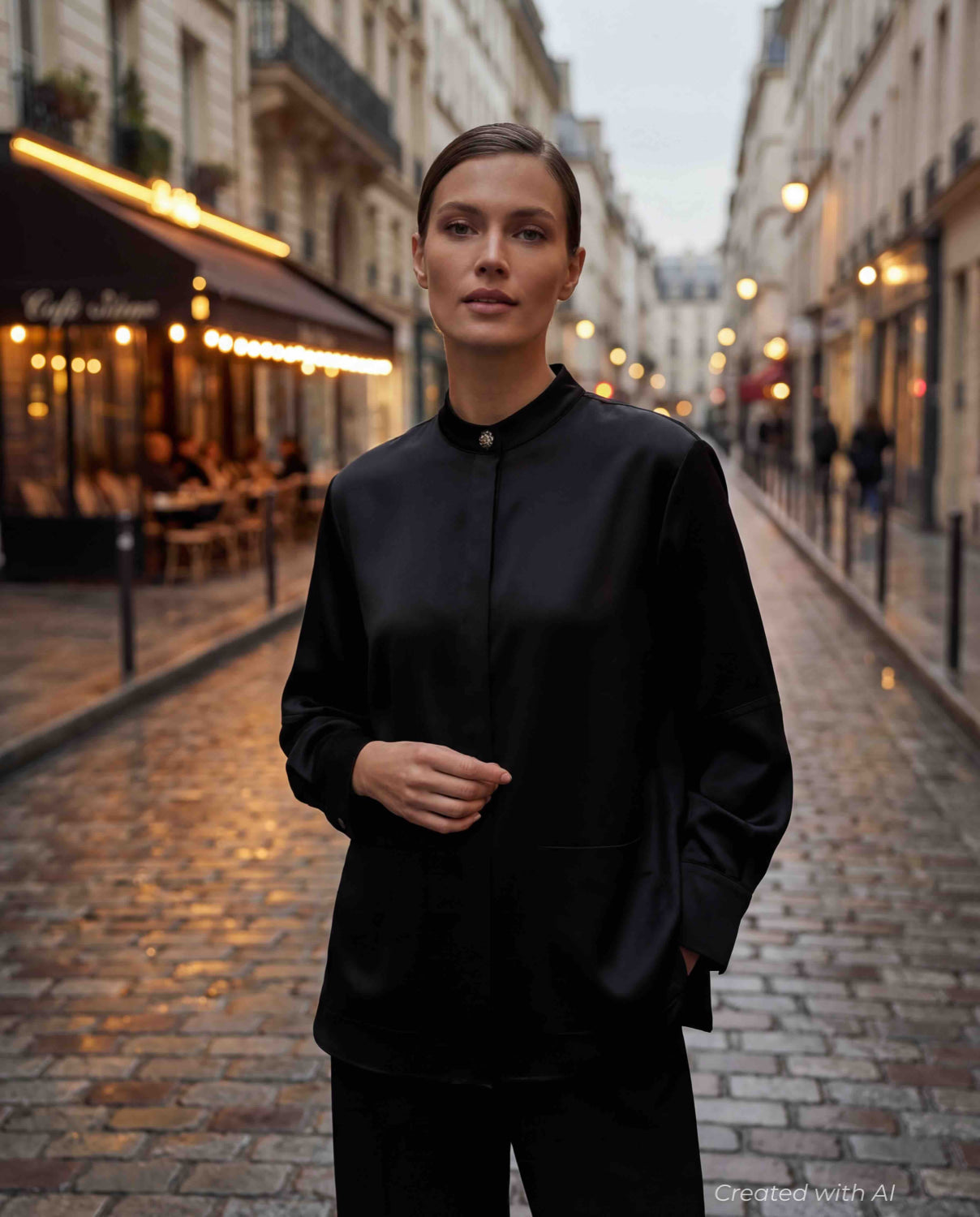 Mandarin Collar Shirt - Black