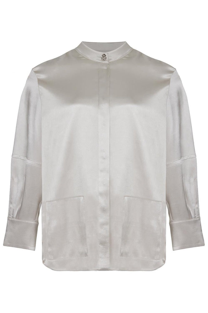 Mandarin Collar Shirt - Gray