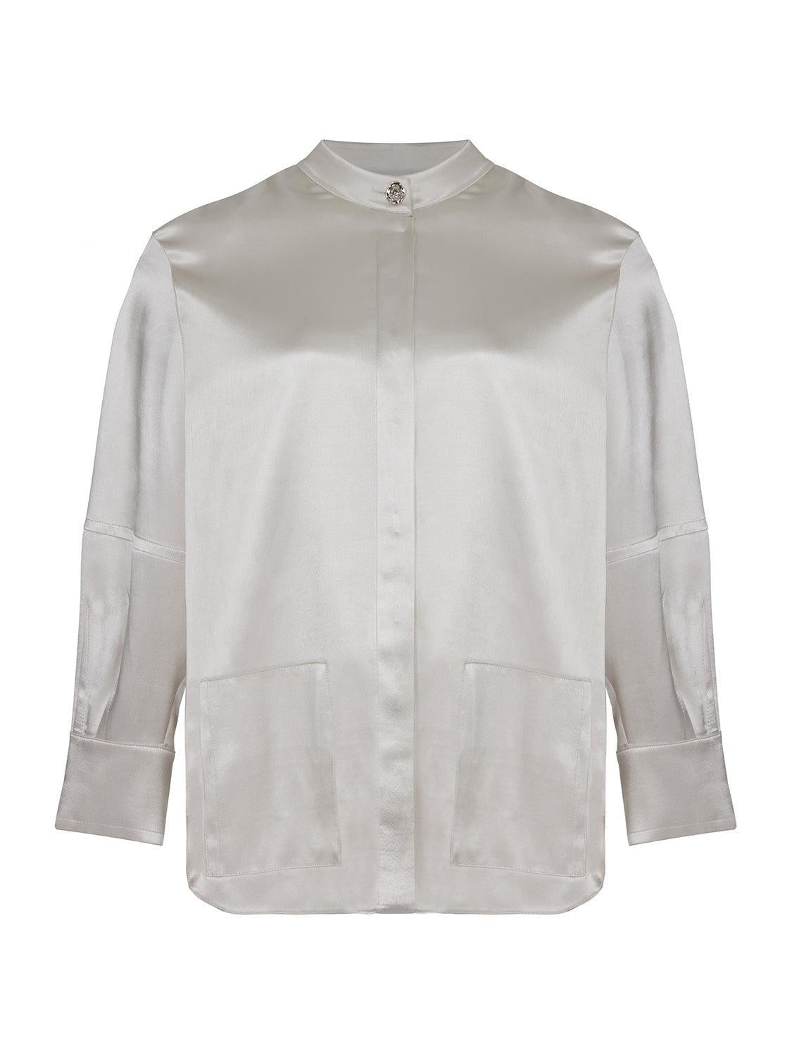 Mandarin Collar Shirt - Gray