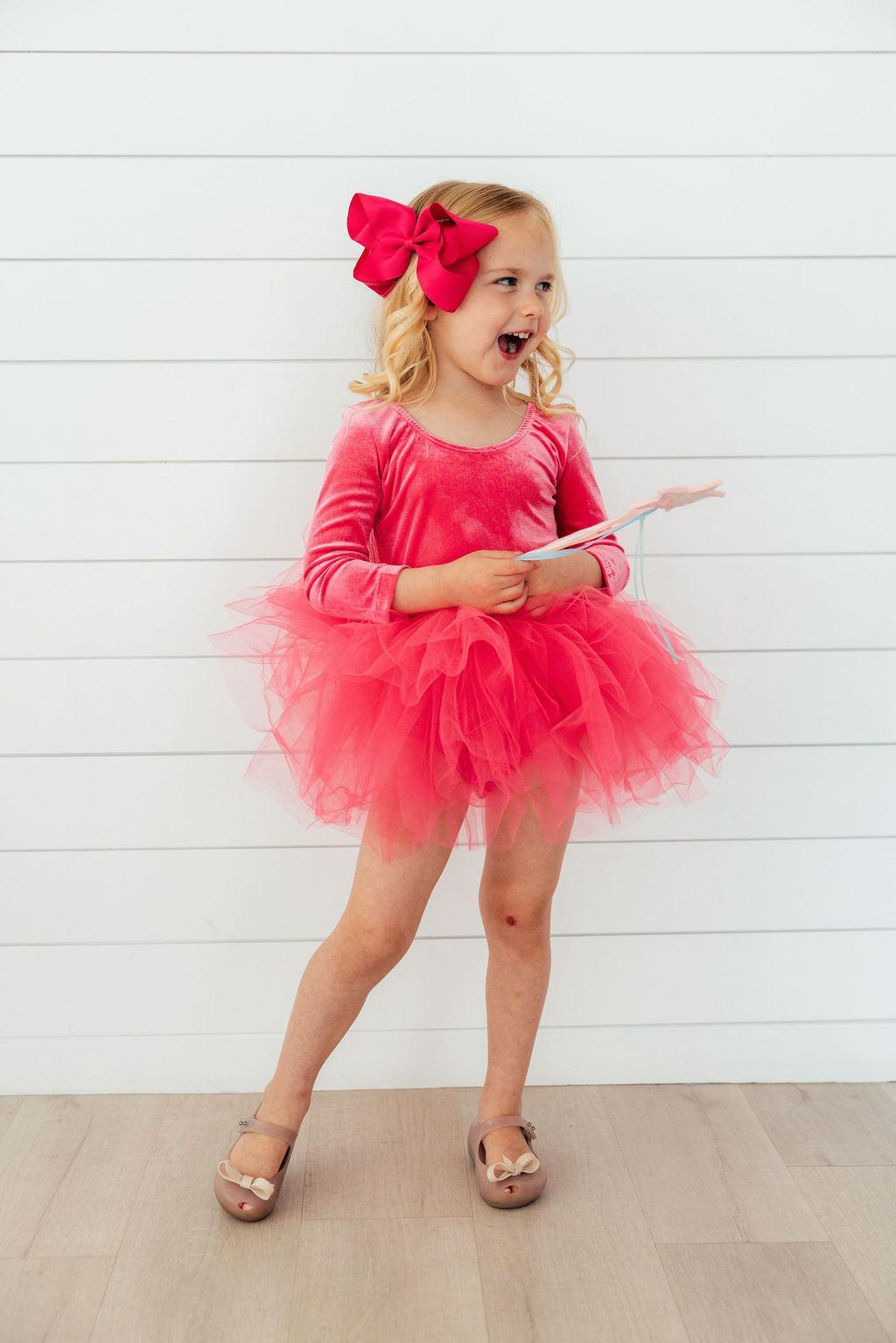 Magenta Velvet L/S Tutu Leotard