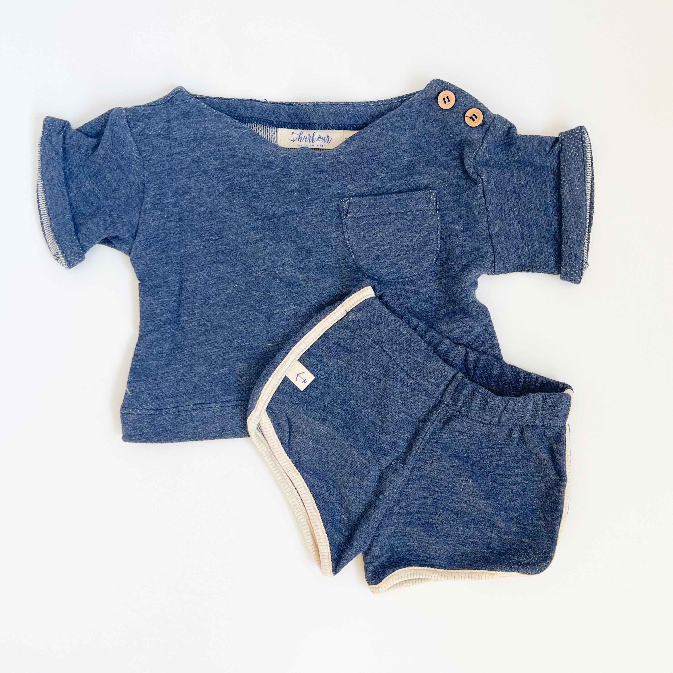 Baby Boatneck Pocket Tee - Heather Lake