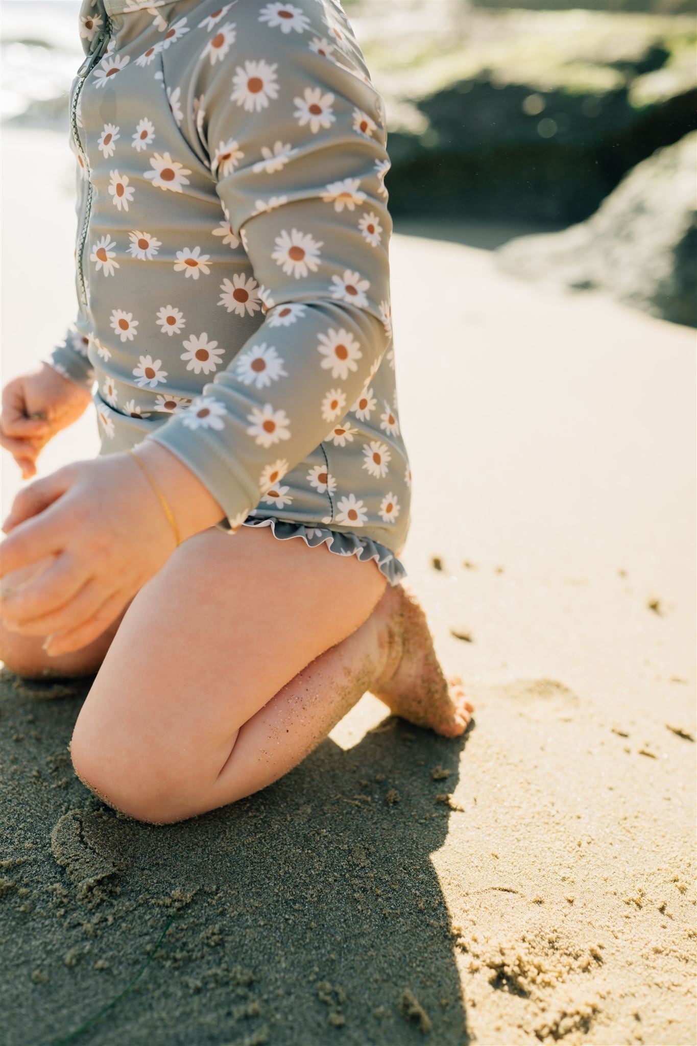 Light Green Daisy Long Sleeve One Piece Mebie Baby
