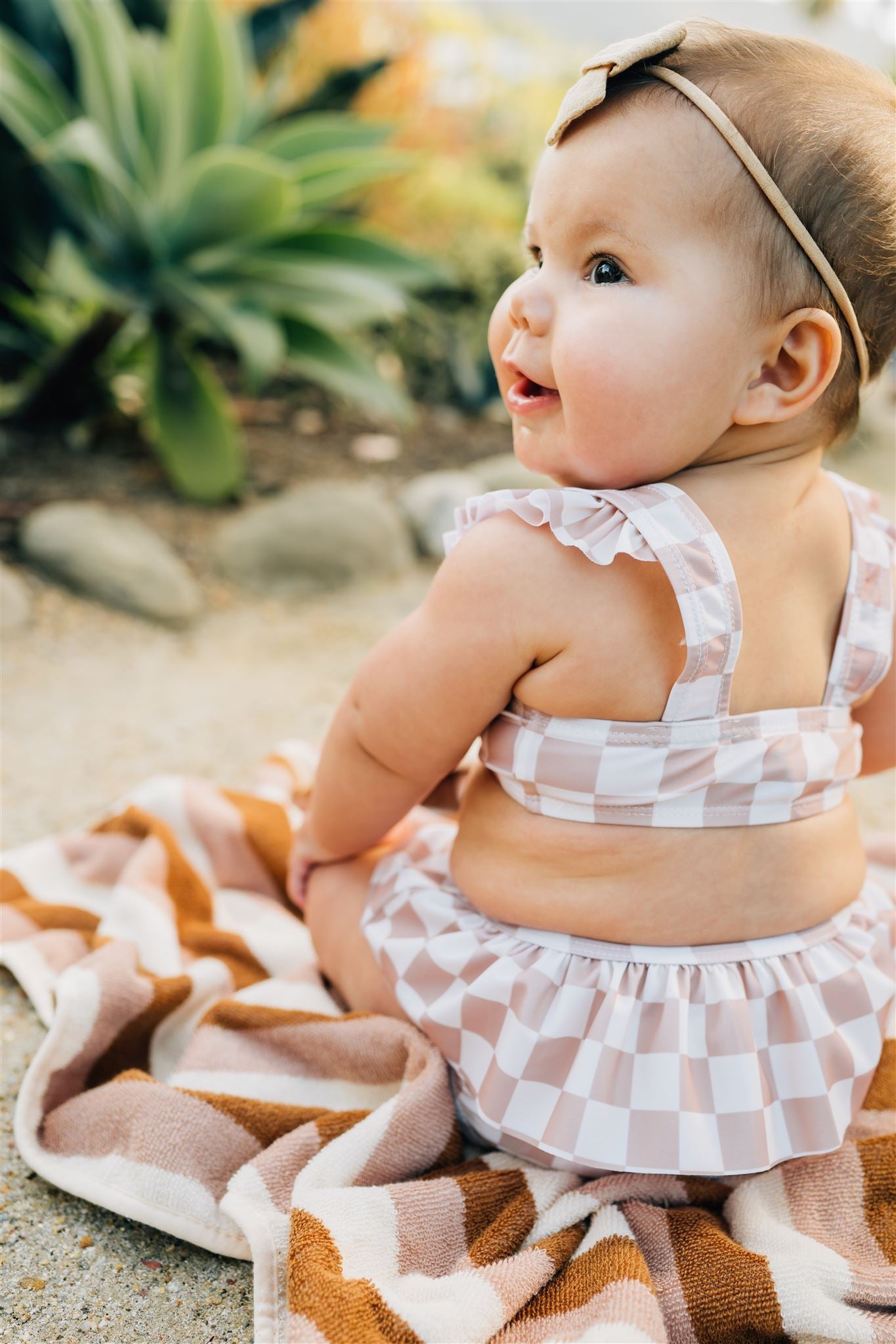 Taupe Checkered Ruffle Bikini Set Mebie Baby