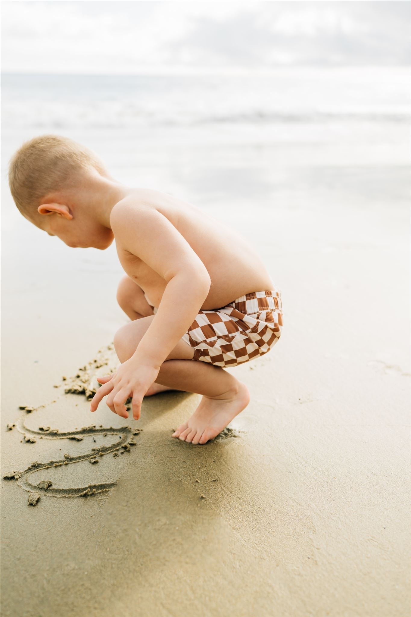 Rust Checkered Swim Shorts Mebie Baby