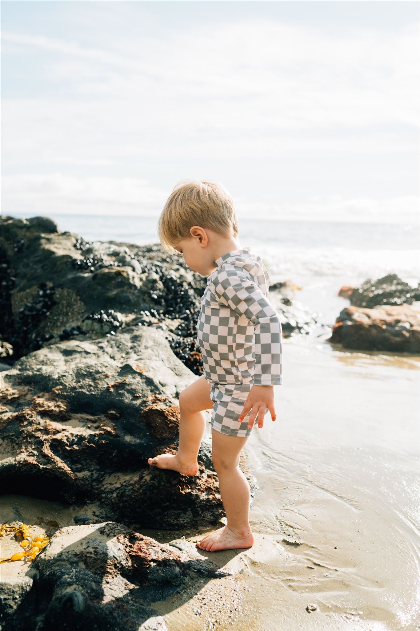 Light Green Checkered Long Sleeve Swim Set Mebie Baby