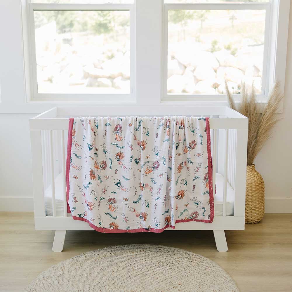 Mermaid + Bubbles Oh So Soft Muslin Super Snuggle Blanket Super Snuggle Blanket Bebe au Lait