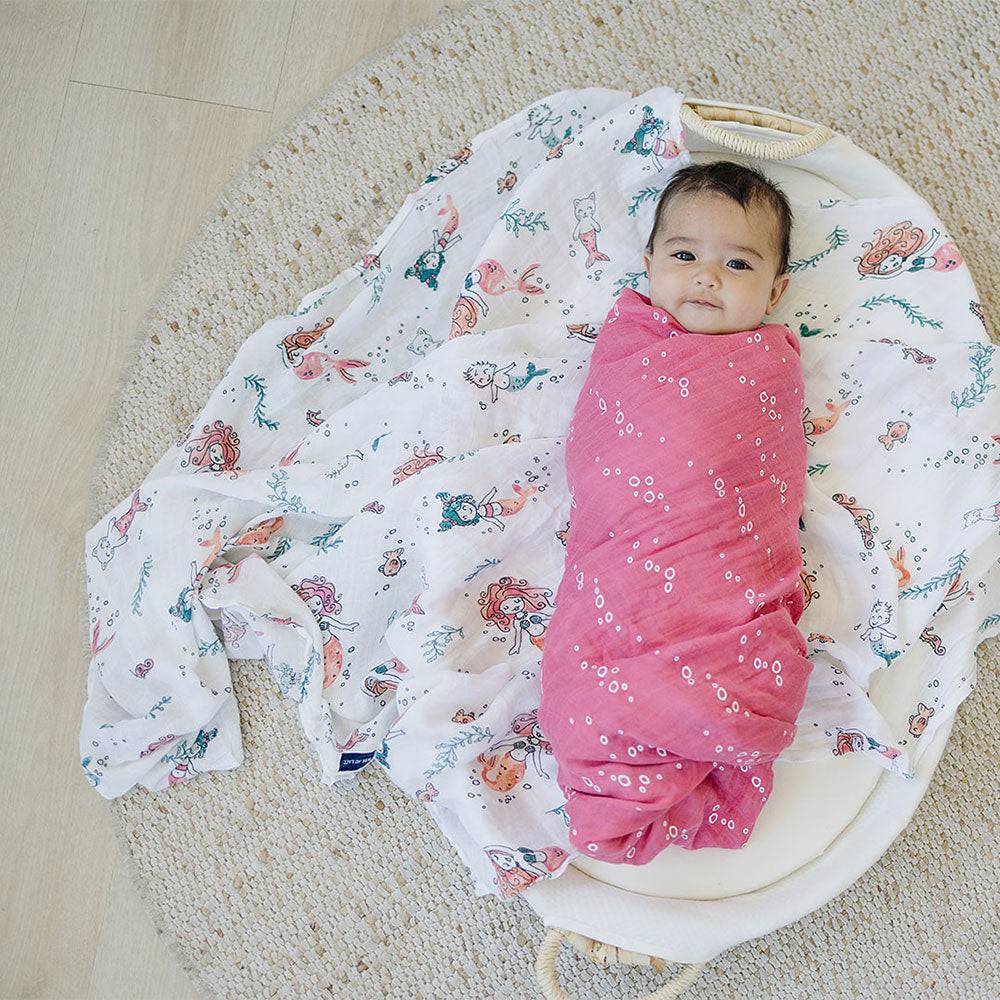 Muslin Swaddle Blanket Set Oh So Soft Mermaid + Bubbles Swaddle Blanket Bebe au Lait