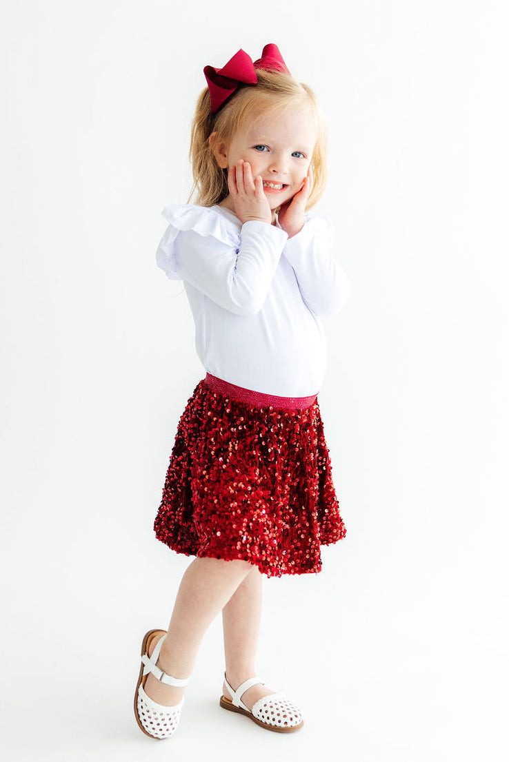 Cranberry Velvet Sequin Twirl Skort