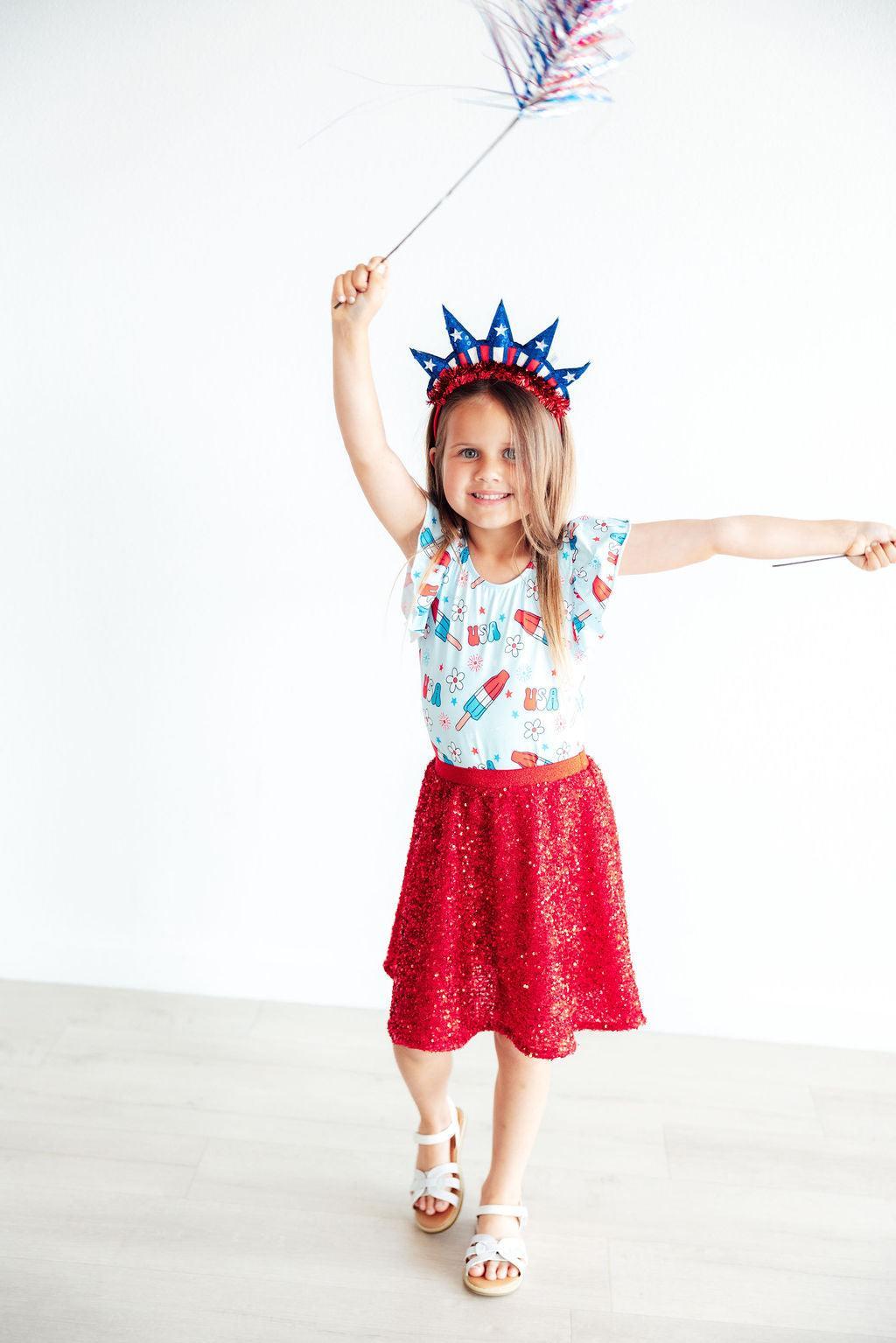 SALE Proudly Patriotic S/S Flutter Sleeve Leotard