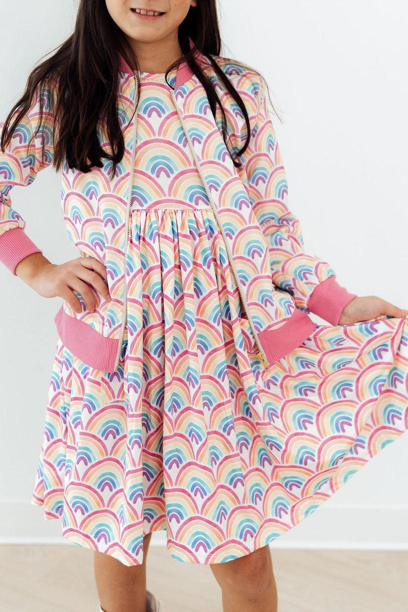 Watercolor Rainbows S/S Pocket Twirl Dress