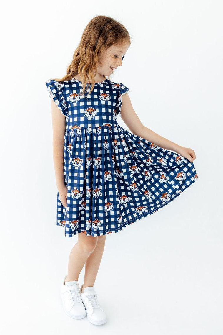 Auburn Plaid Aubie Flutter Twirl Dress