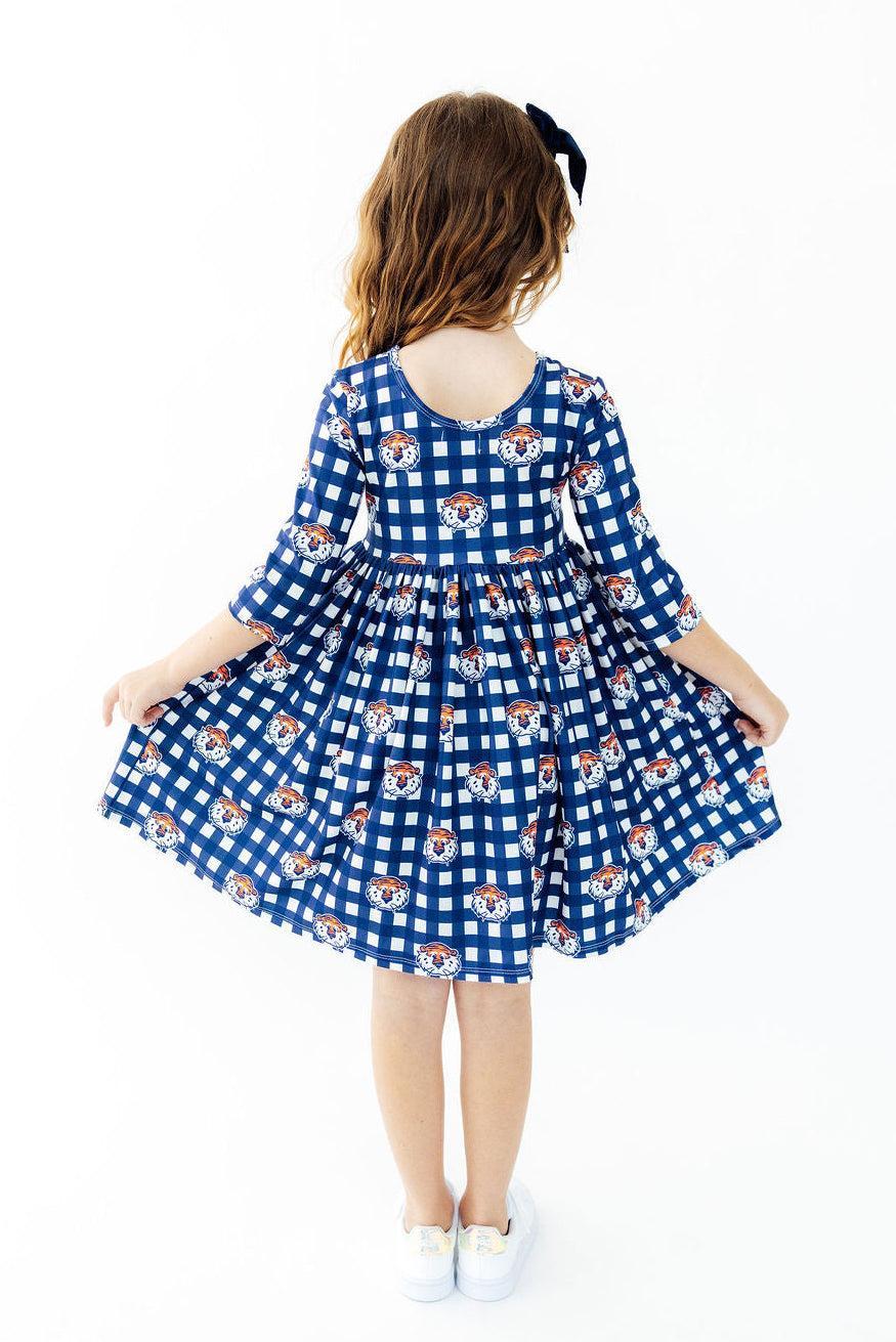 Auburn Plaid Aubie 3/4 Sleeve Pocket Twirl Dress