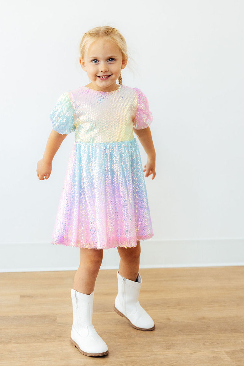 Ombre Puff Sleeve Sequin Dress