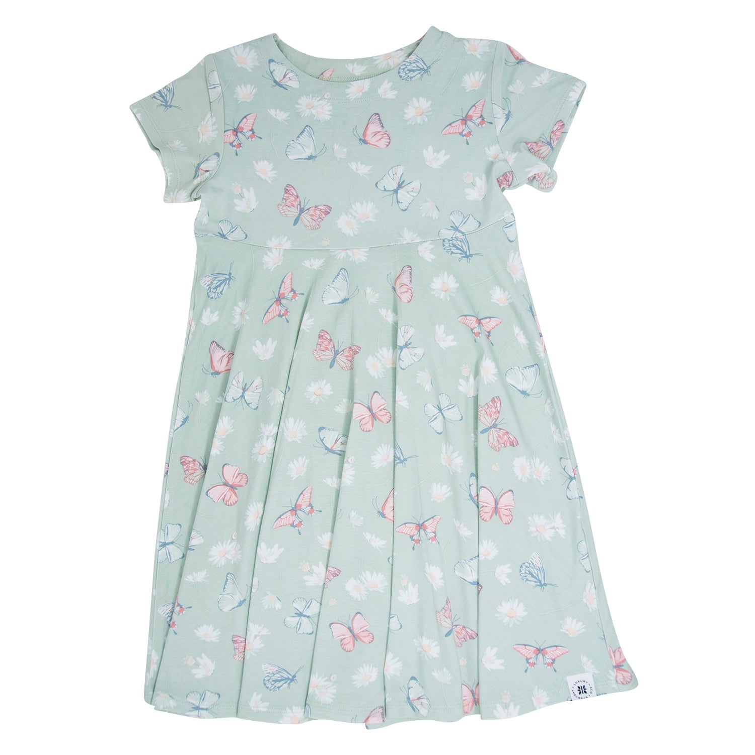 Mint Butterfly Daisy Bamboo Cap Sleeve Swirly Girl Dress 10 Years / Butterfly Daisy Mint / Girl