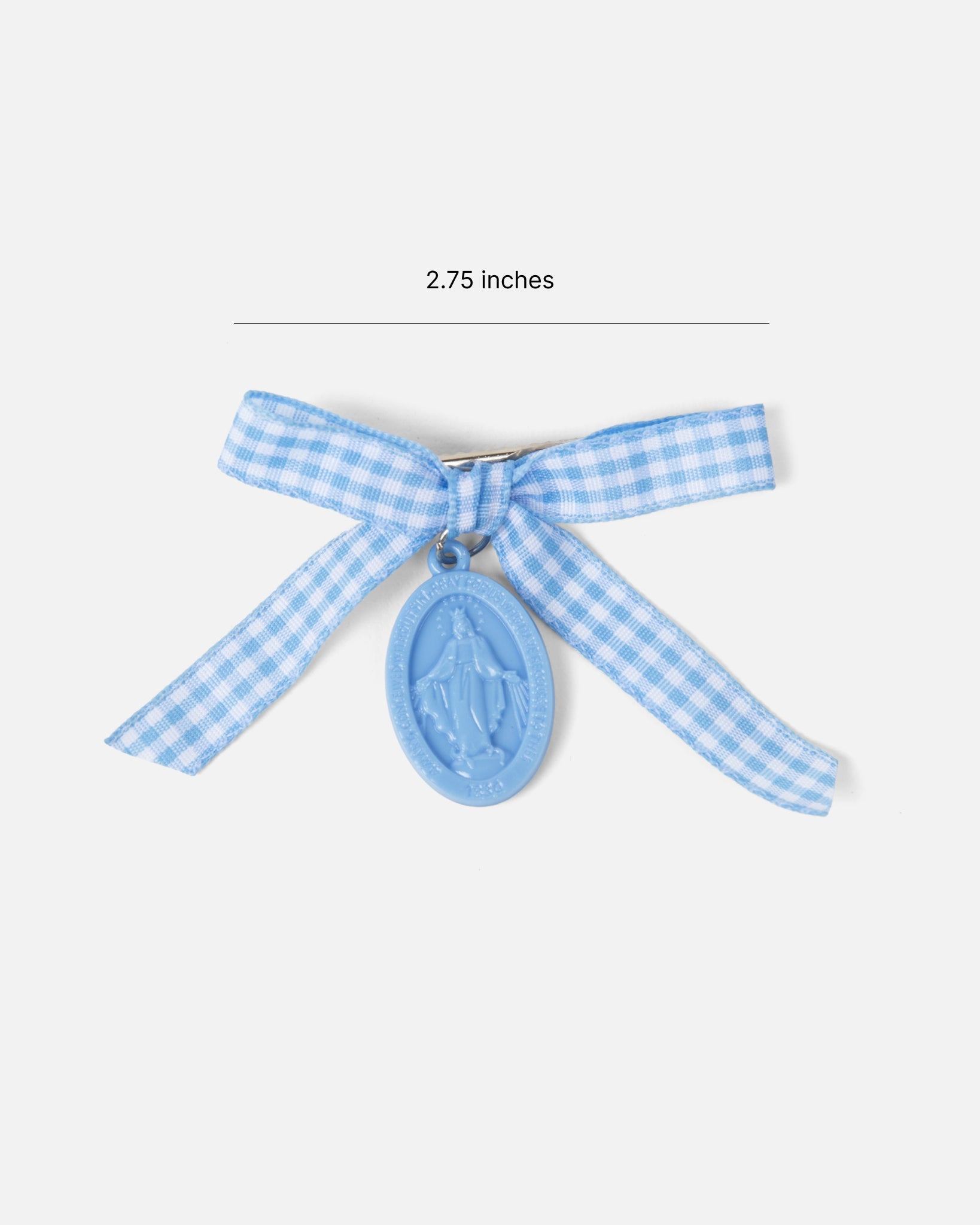 Miraculous Medal Blue Gingham Petite Bow