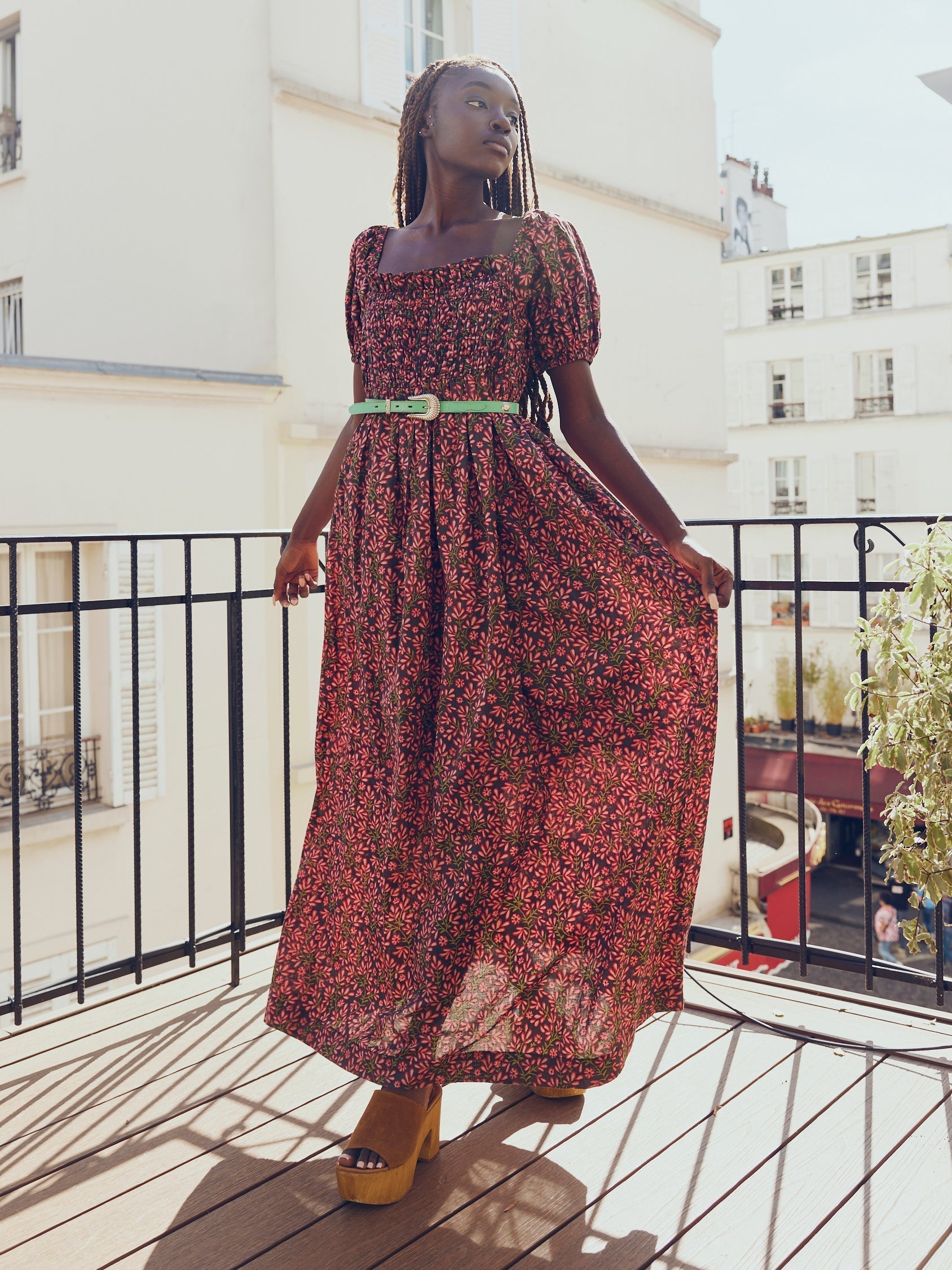 Aurora Puff Sleeve Maxi Dress - Faded Onyx/Light Ruby Floral