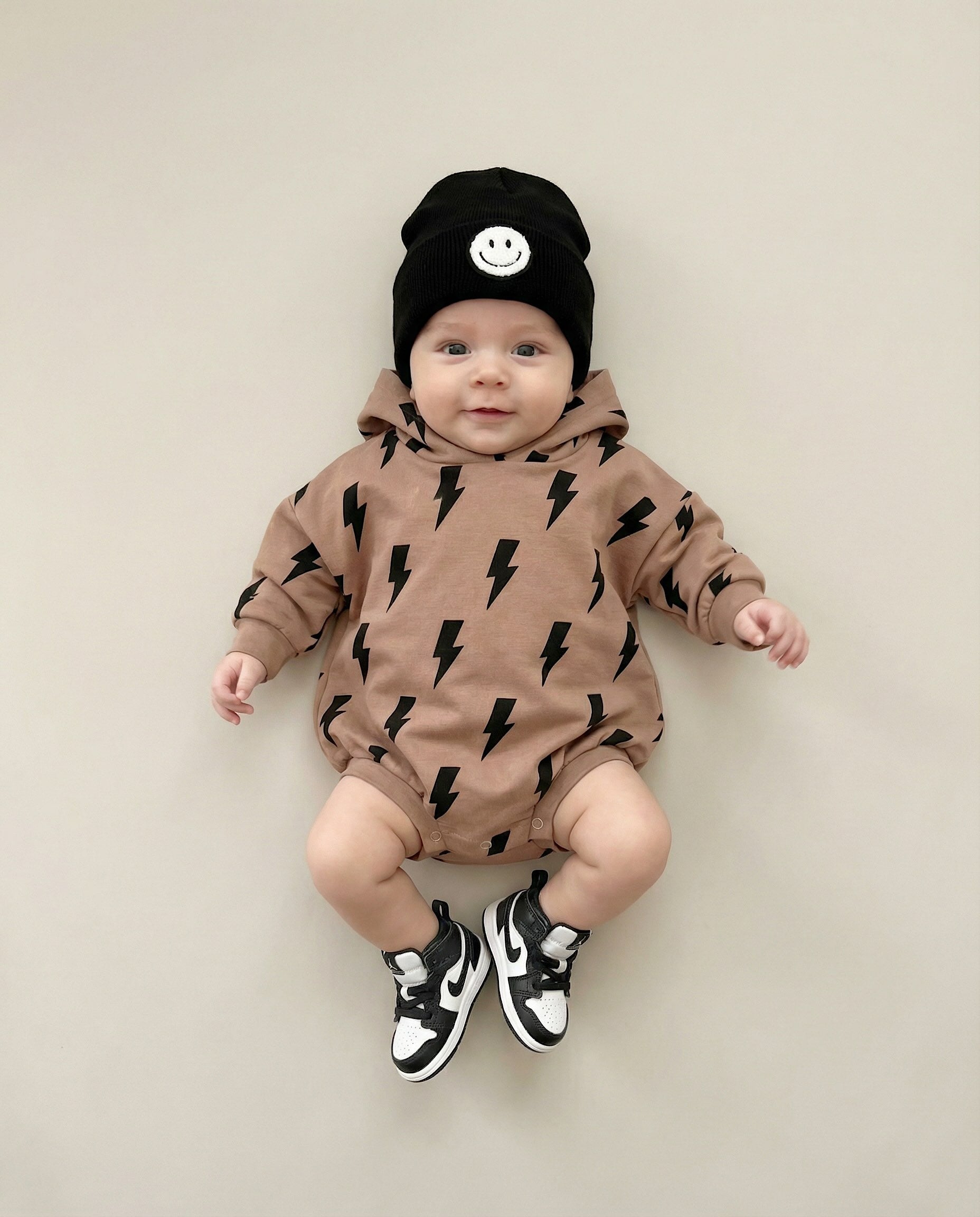 Hooded Bubble Romper | Mocha Bolts