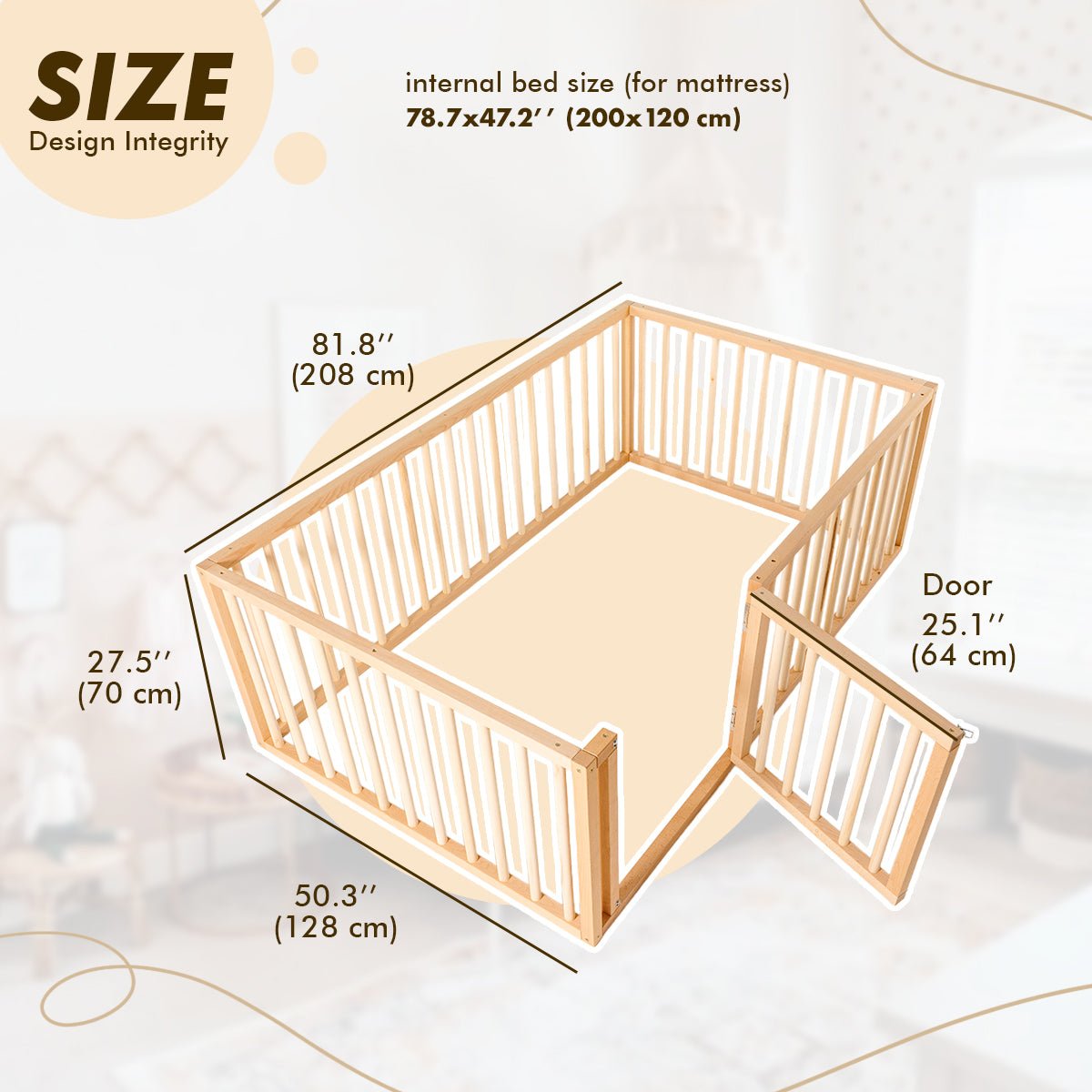 Montessori Floor Bed Frame for Toddlers with Fence (200х120 cm) Beds Goodevas