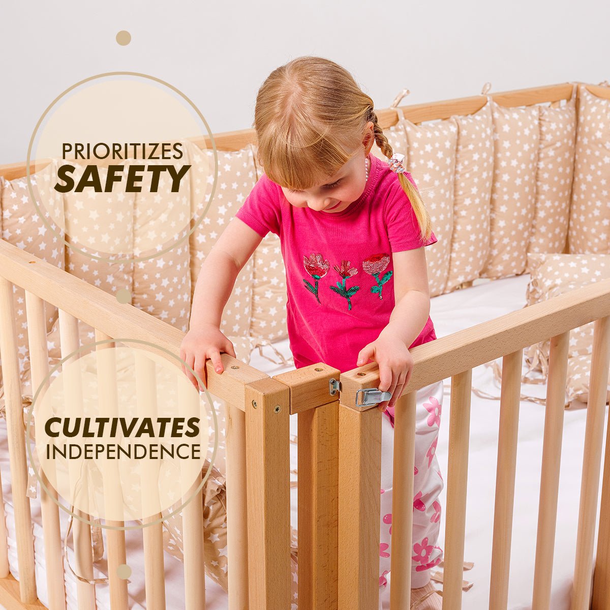 Preorder Full Montessori Floor Bed Frame for Toddlers with Fence and Wooden Slats (75*54 inch) Beds Goodevas