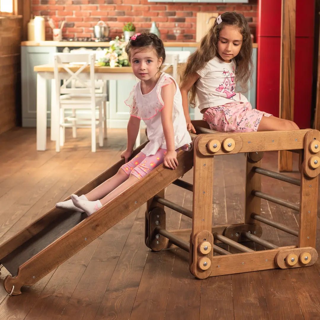 Montessori Climbing Frame Set 2in1: Snake Ladder + Slide Board/Climbing Ramp - Chocolate 2in1 Playsets Goodevas