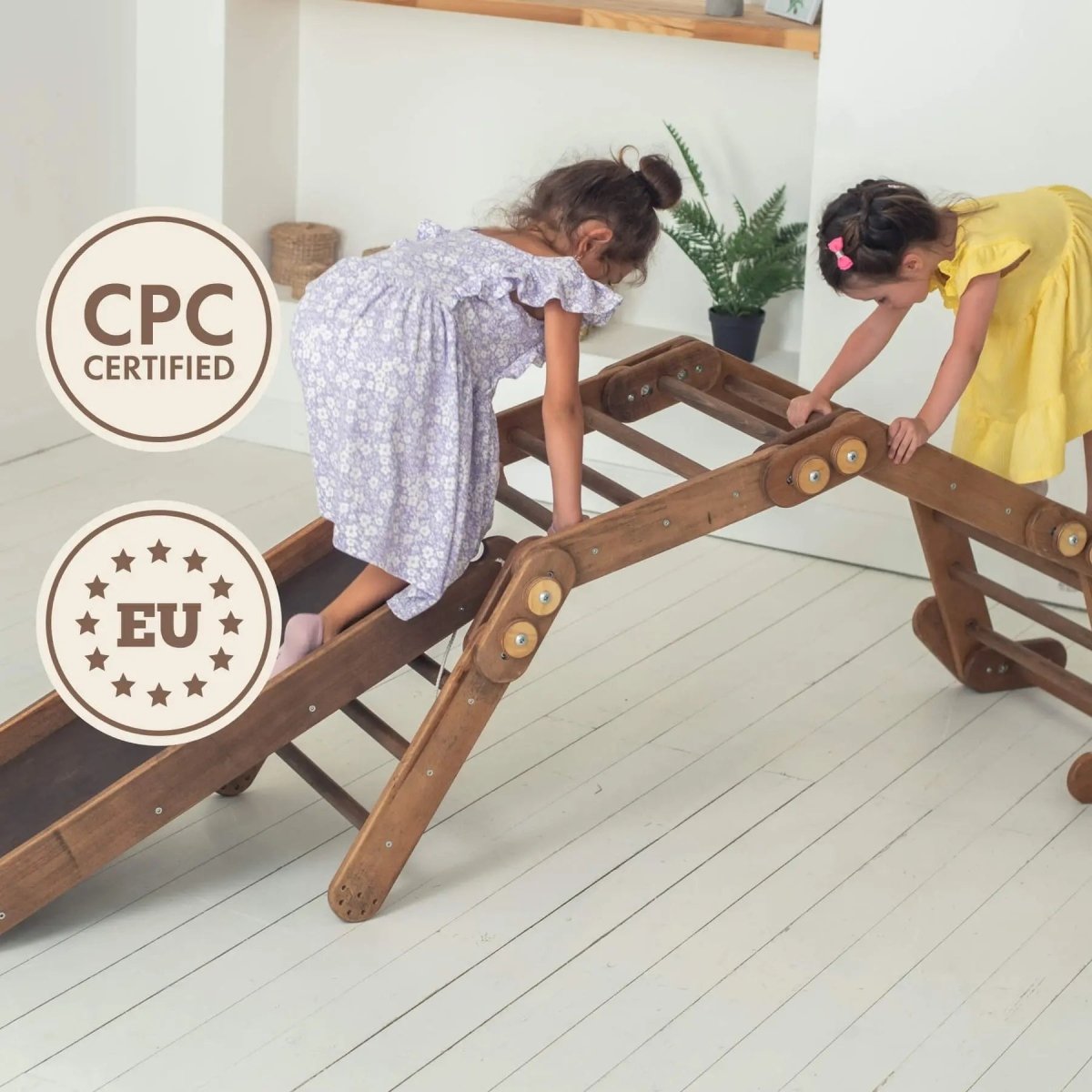 Montessori Climbing Frame Set 2in1: Snake Ladder + Slide Board/Climbing Ramp - Chocolate 2in1 Playsets Goodevas
